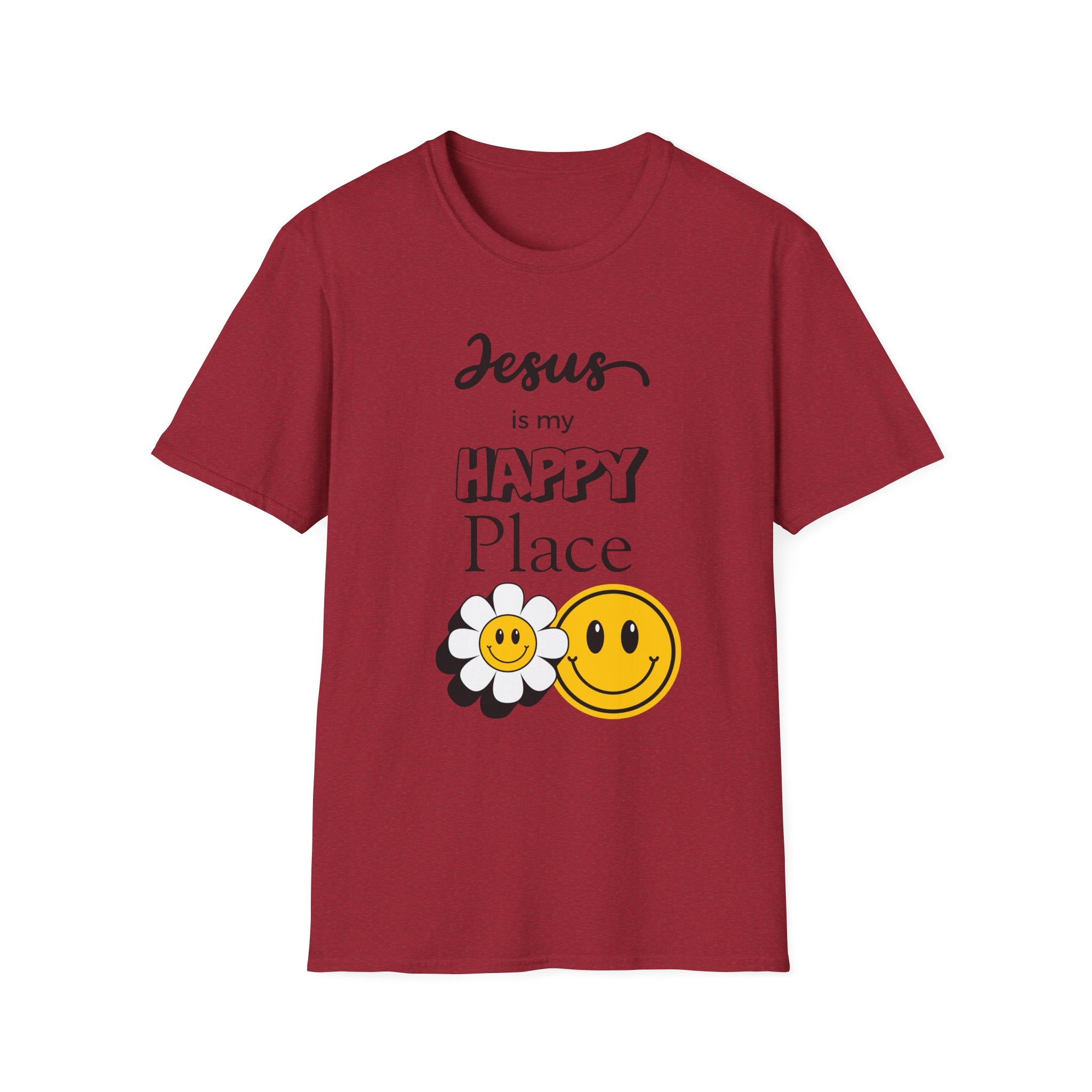Jesus Is My Happy Place T-Shirt — Christian Faith Smiley Daisy