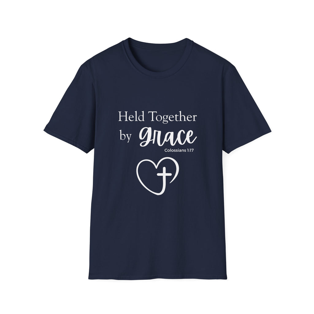 Held Together by Grace T-Shirt — Christian Heart Cross, Colossians 1:17