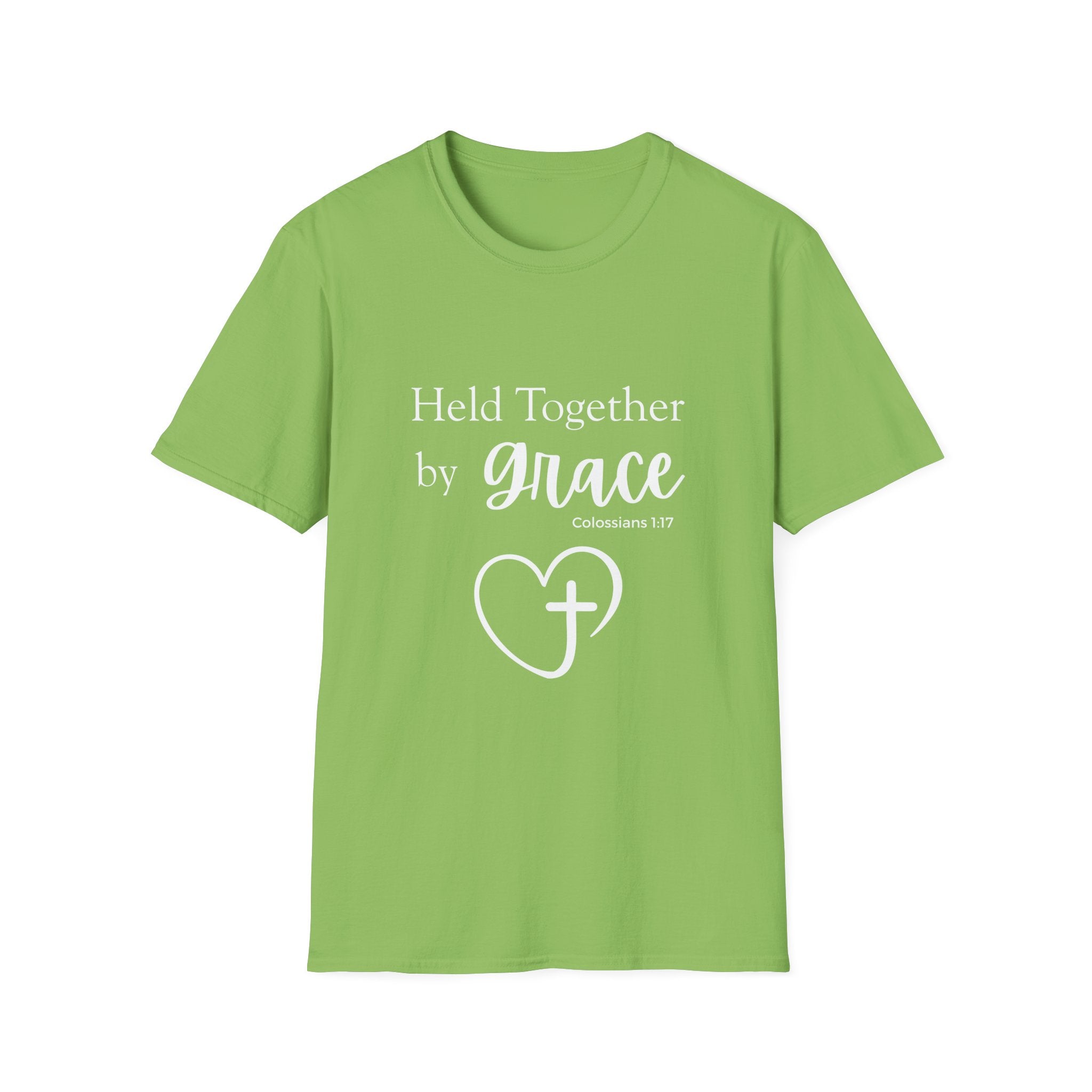 Held Together by Grace T-Shirt — Christian Heart Cross, Colossians 1:17