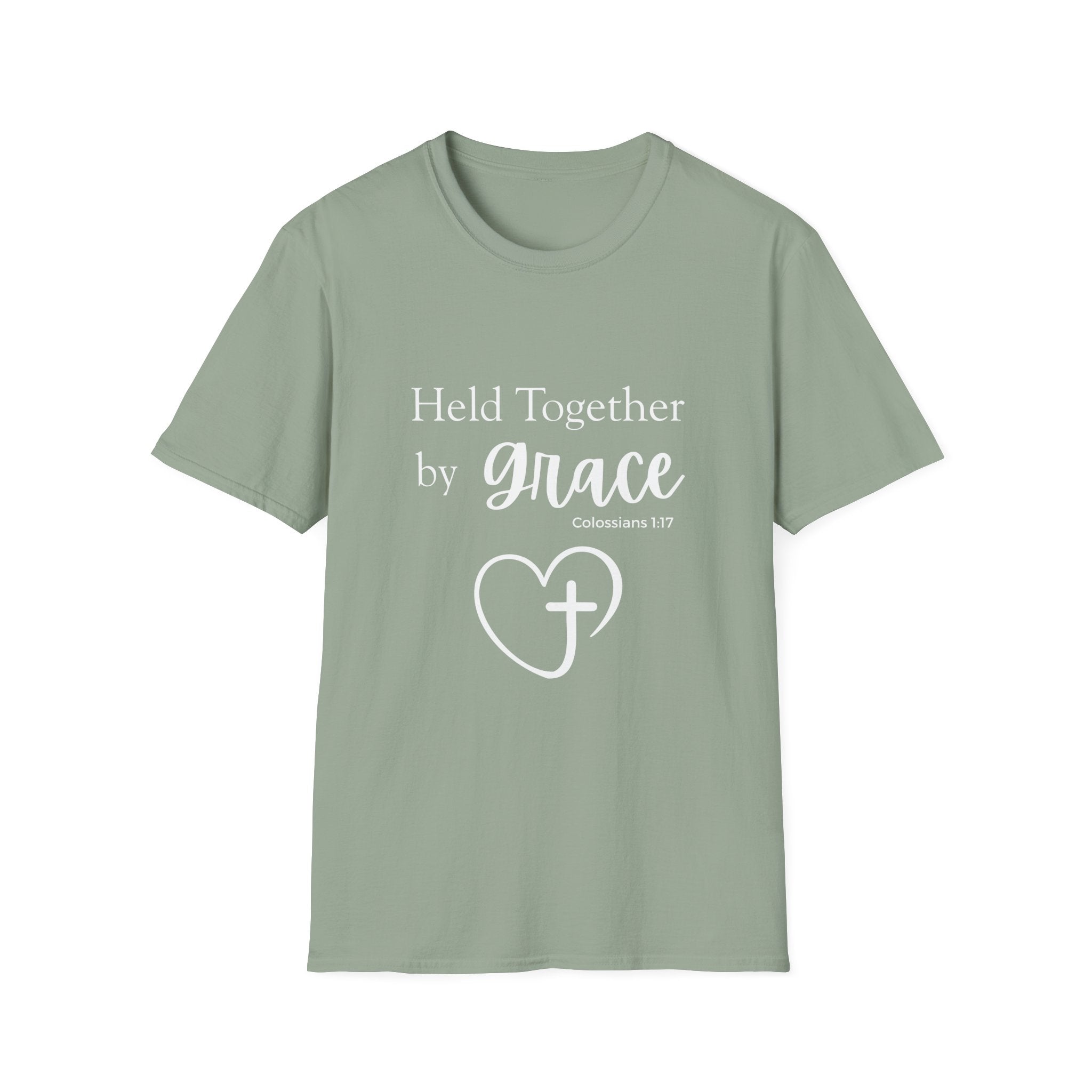 Held Together by Grace T-Shirt — Christian Heart Cross, Colossians 1:17