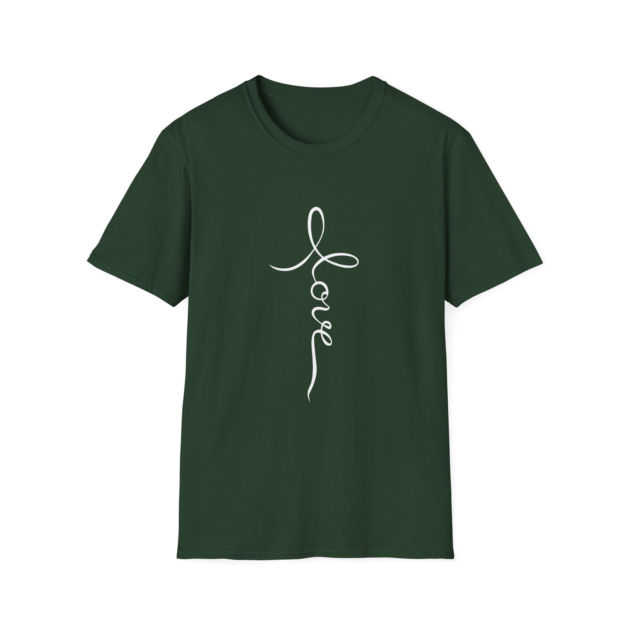 Vertical 'Love' Cross Christian T-Shirt — Faith Tee for Believers