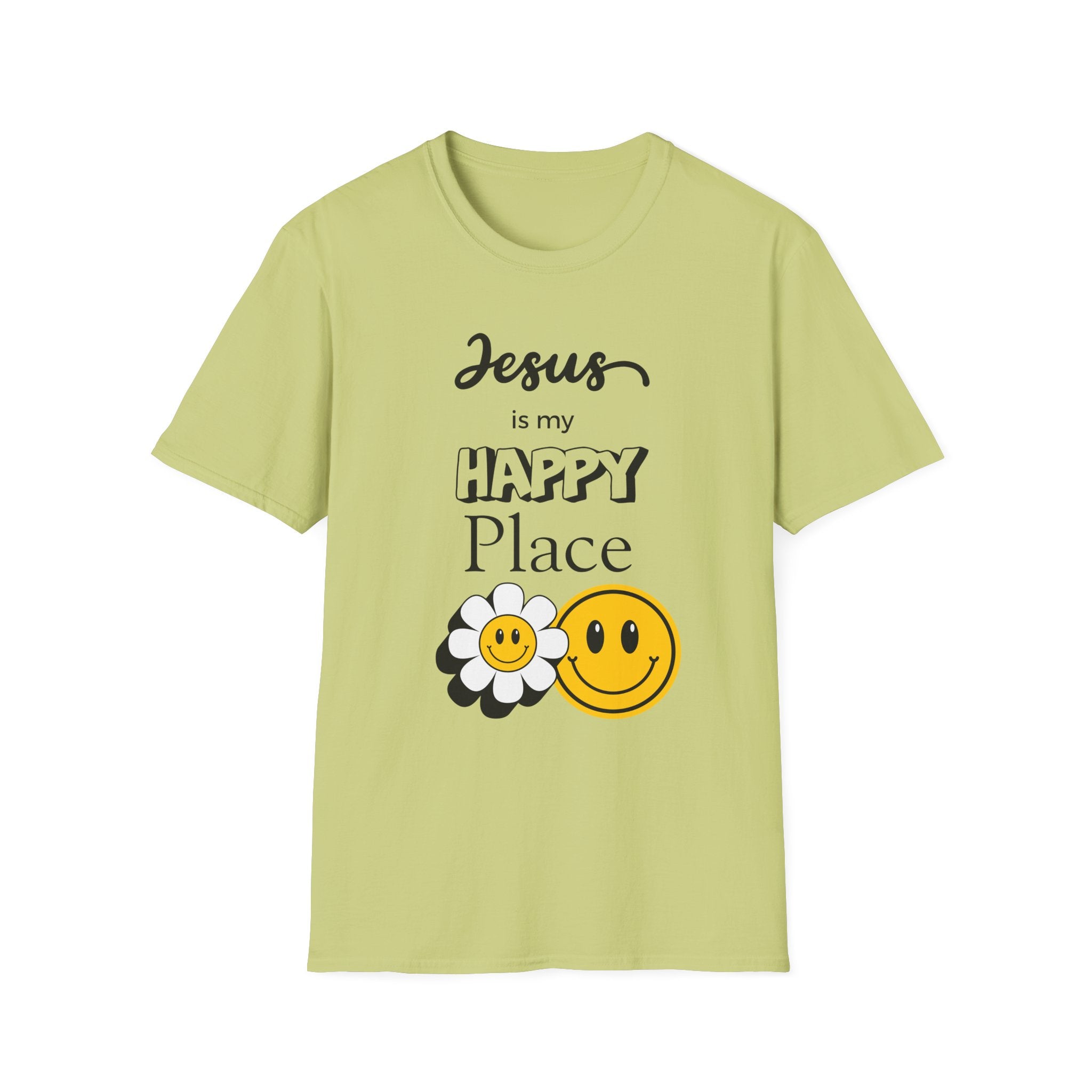 Jesus Is My Happy Place T-Shirt — Christian Faith Smiley Daisy