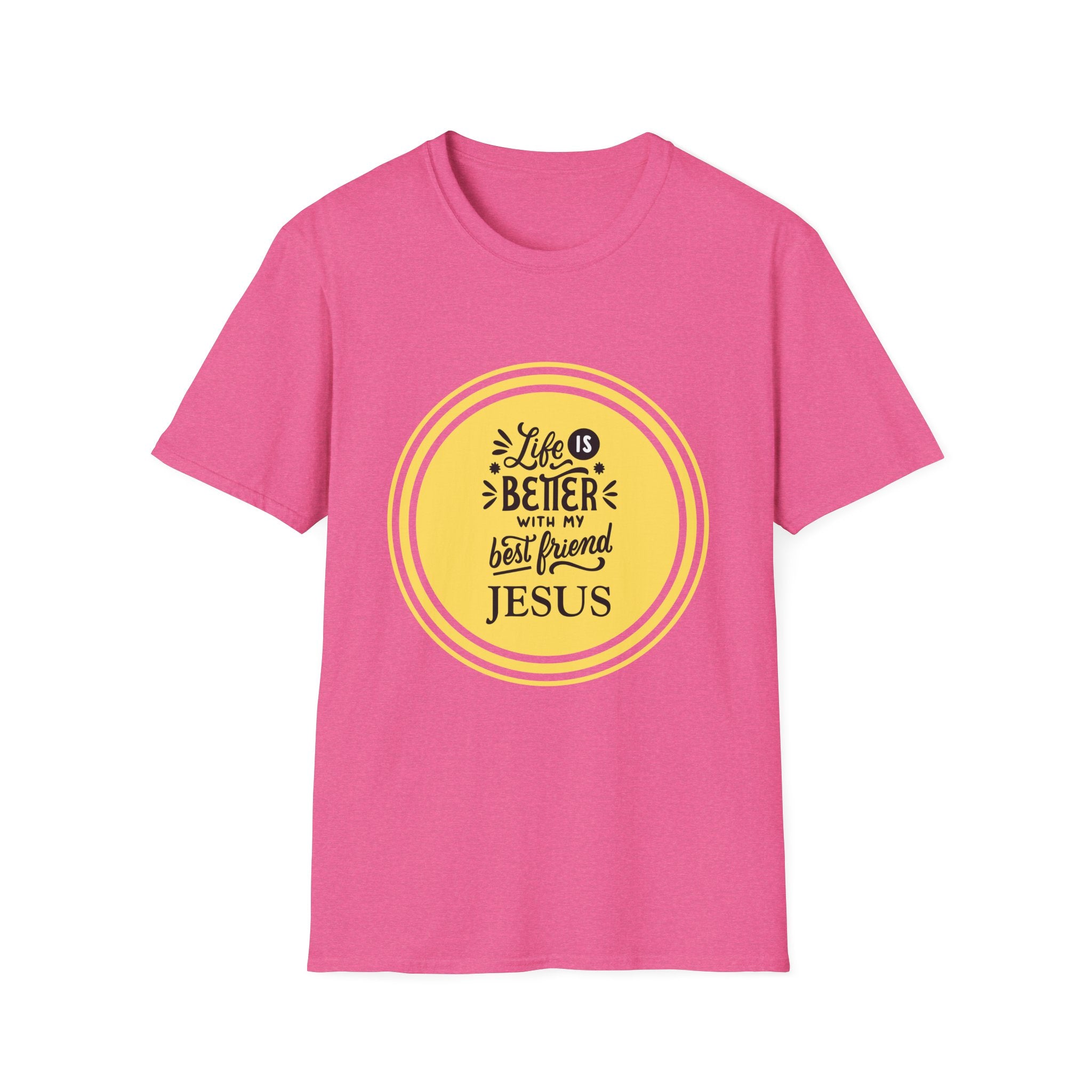 Christian T‑Shirt – “Life Is Better With My Best Friend Jesus” Yellow Circle Tee