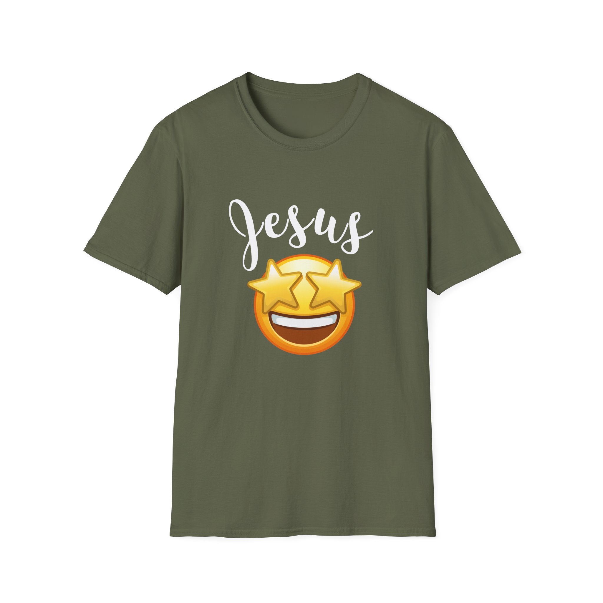 Jesus Emoji Star-Eyes T-Shirt — Casual Christian Faith Tee