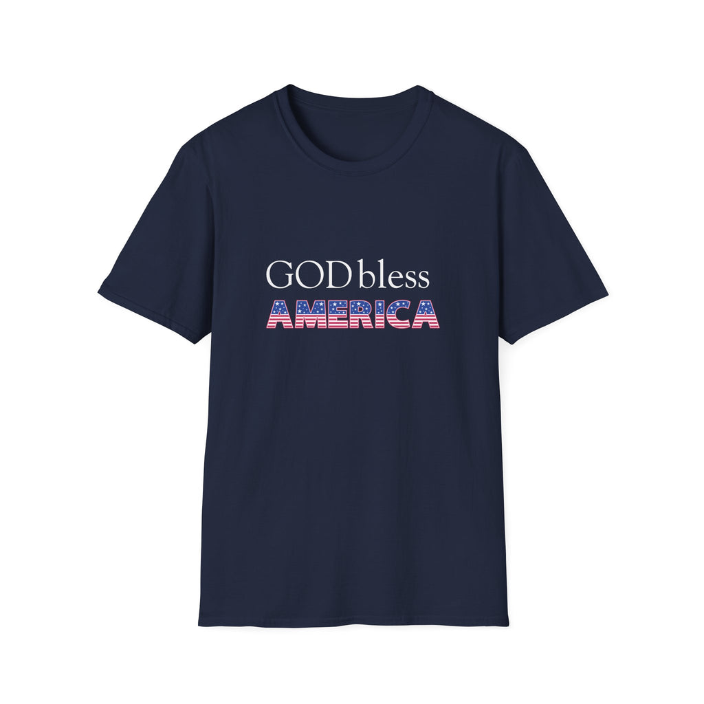 God Bless America T-Shirt — Patriotic American Flag Text Tee