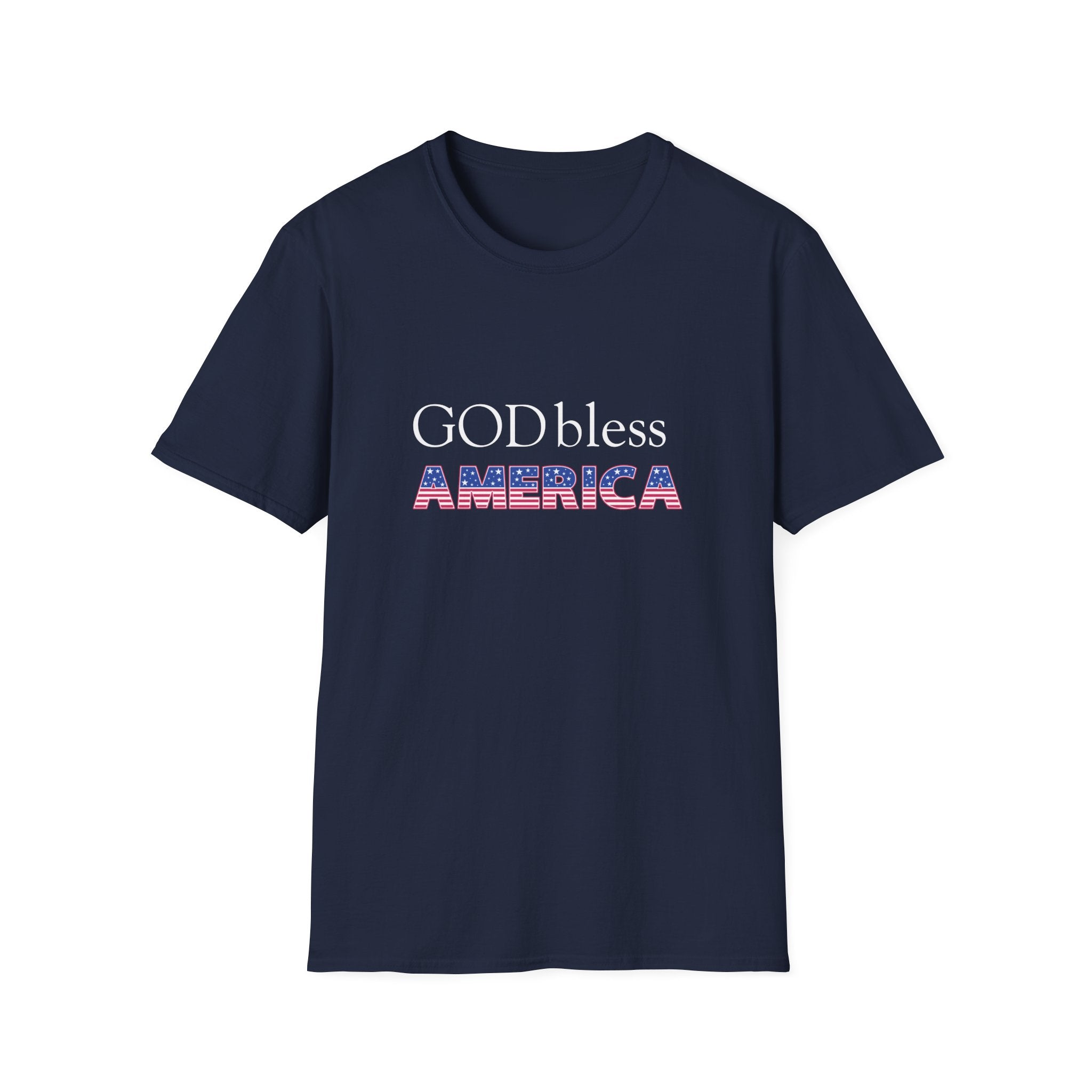 God Bless America T-Shirt — Patriotic American Flag Text Tee