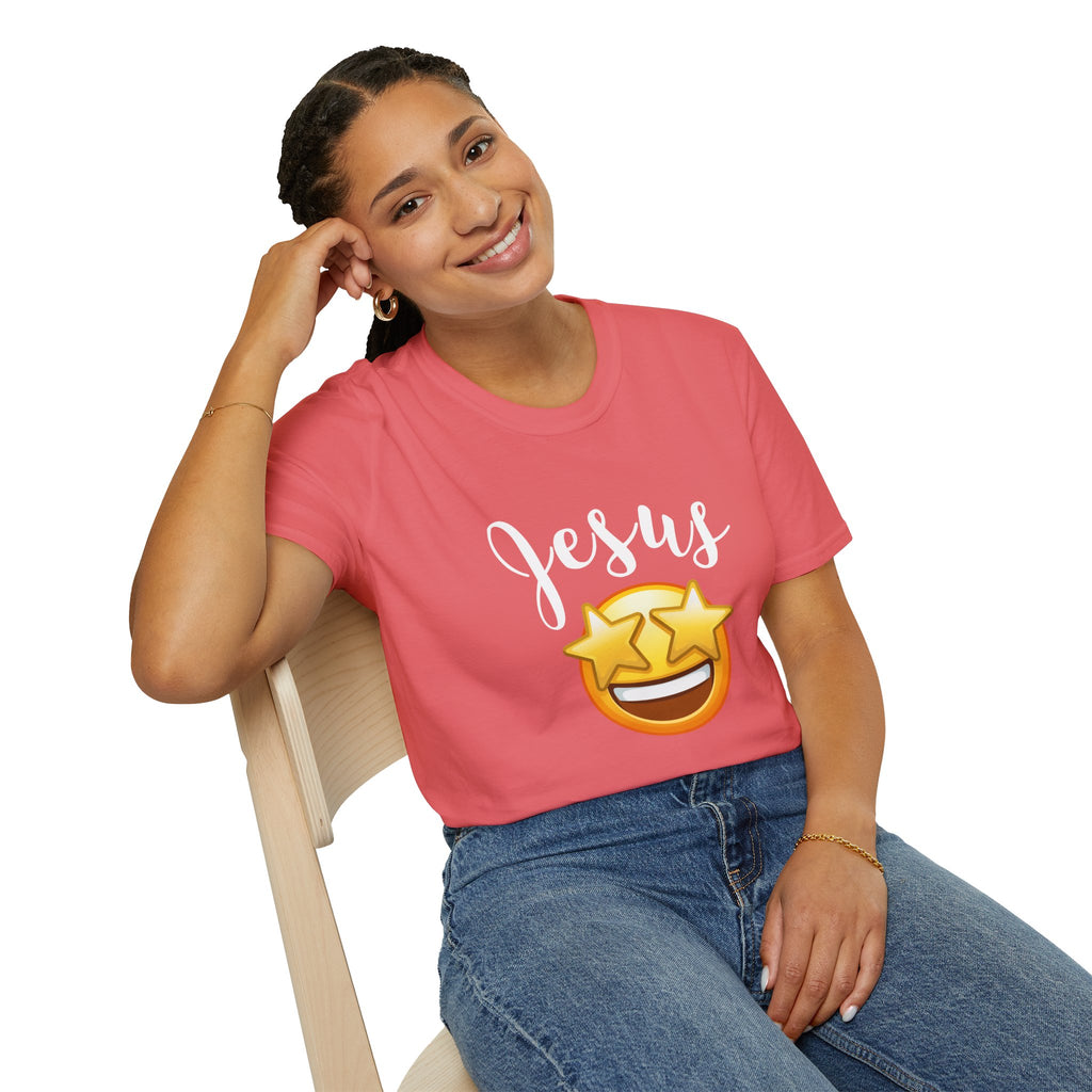 Jesus Emoji Star-Eyes T-Shirt — Casual Christian Faith Tee