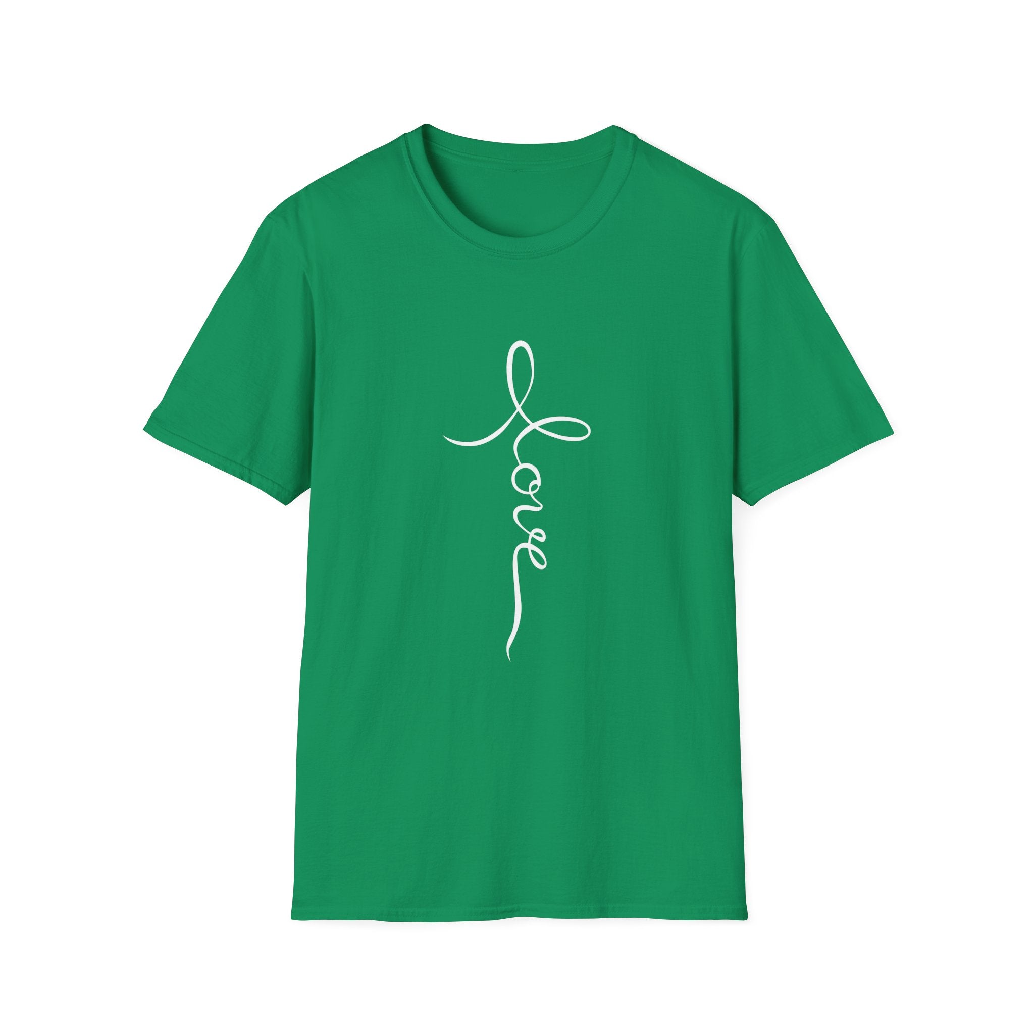 Vertical 'Love' Cross Christian T-Shirt — Faith Tee for Believers
