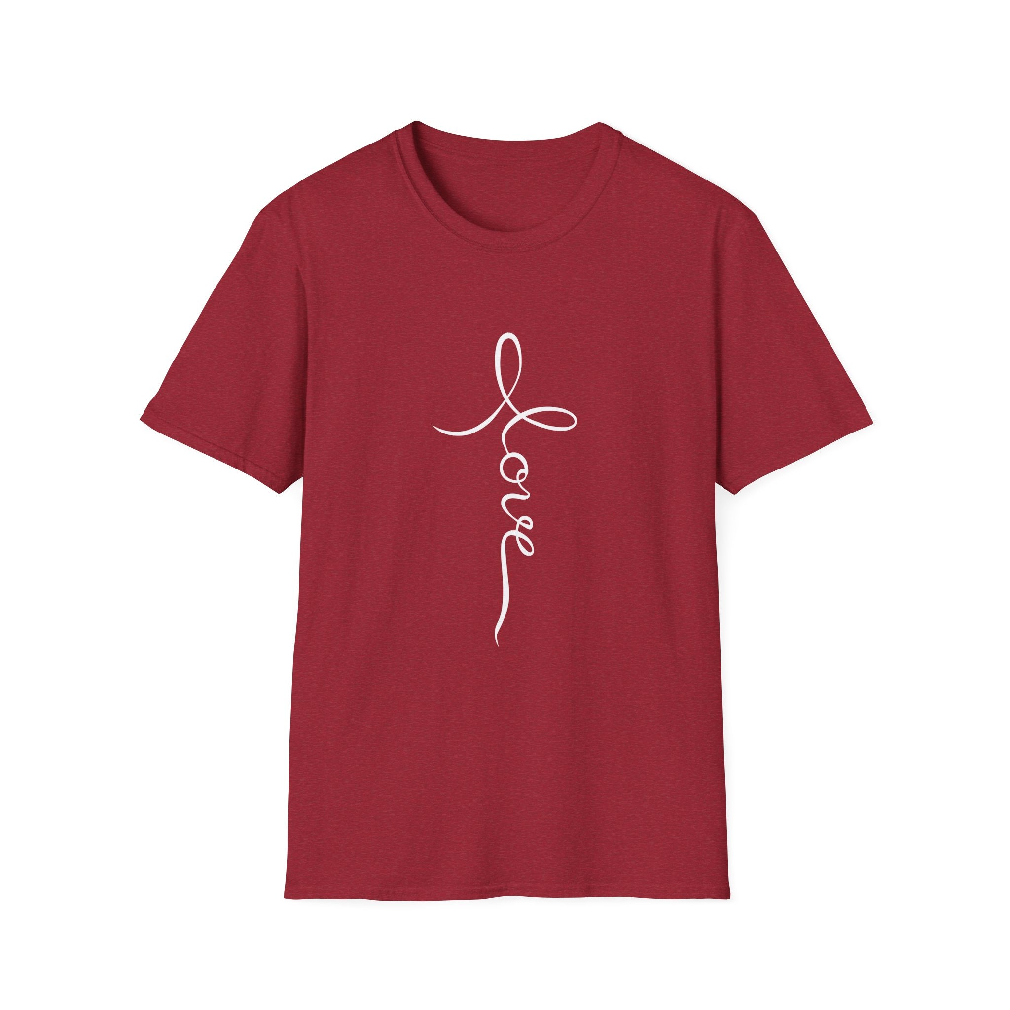 Vertical 'Love' Cross Christian T-Shirt — Faith Tee for Believers
