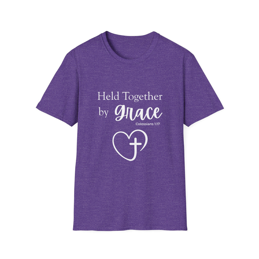 Held Together by Grace T-Shirt — Christian Heart Cross, Colossians 1:17