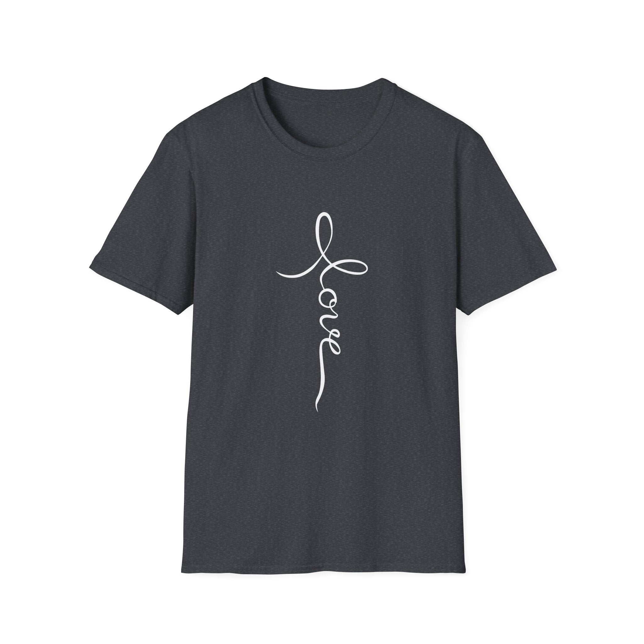 Vertical 'Love' Cross Christian T-Shirt — Faith Tee for Believers