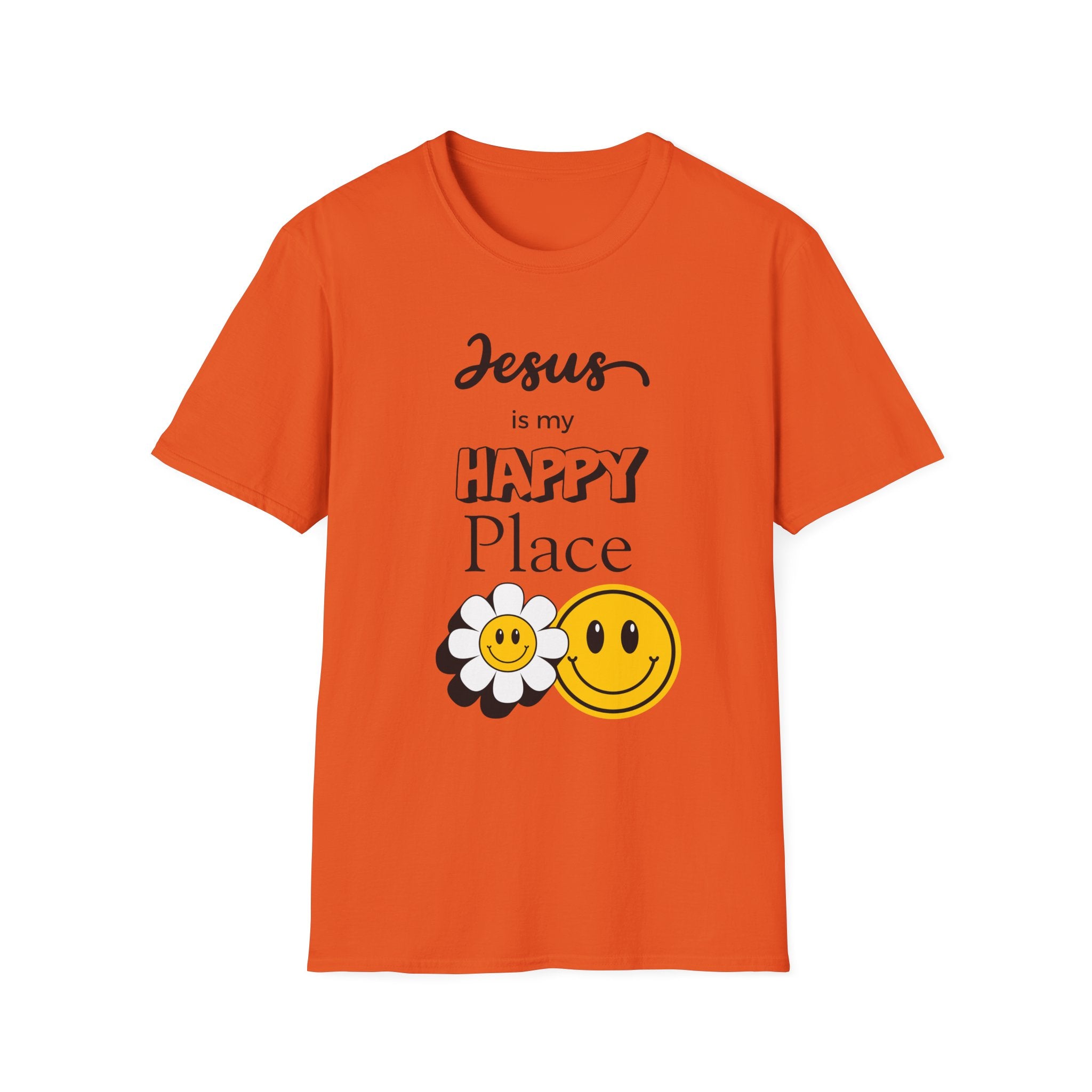 Jesus Is My Happy Place T-Shirt — Christian Faith Smiley Daisy