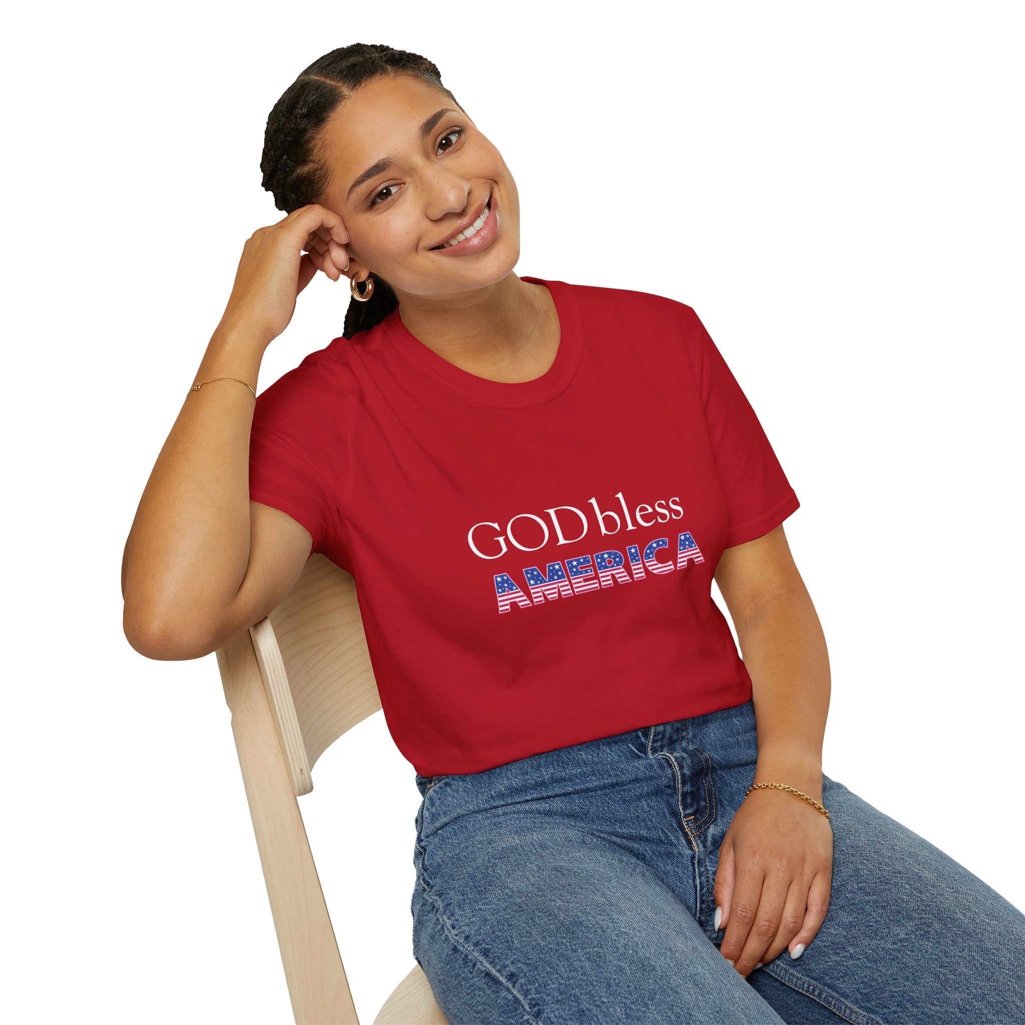 God Bless America T-Shirt — Patriotic American Flag Text Tee