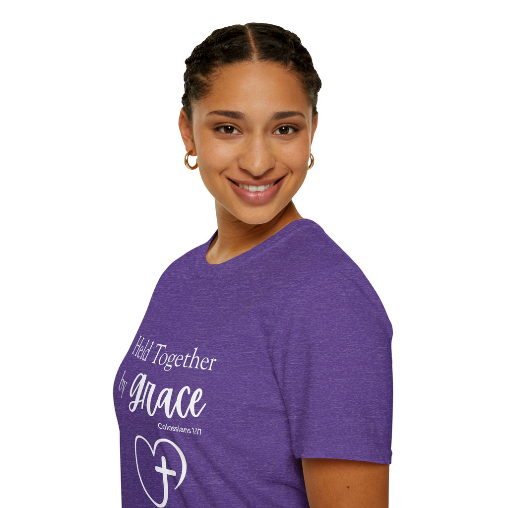 Held Together by Grace T-Shirt — Christian Heart Cross, Colossians 1:17