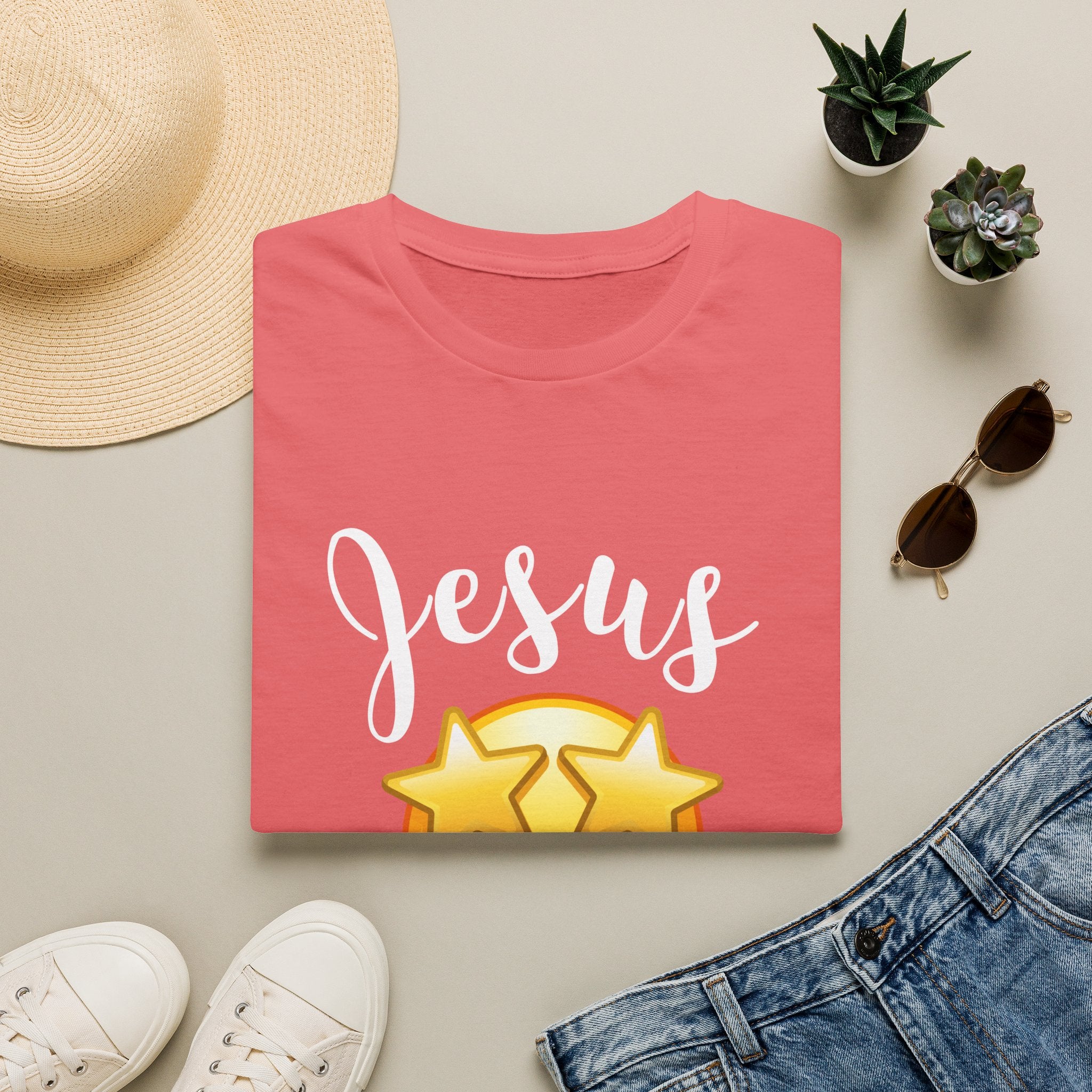 Jesus Emoji Star-Eyes T-Shirt — Casual Christian Faith Tee