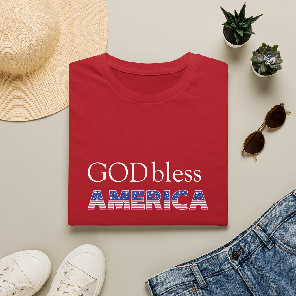 God Bless America T-Shirt — Patriotic American Flag Text Tee