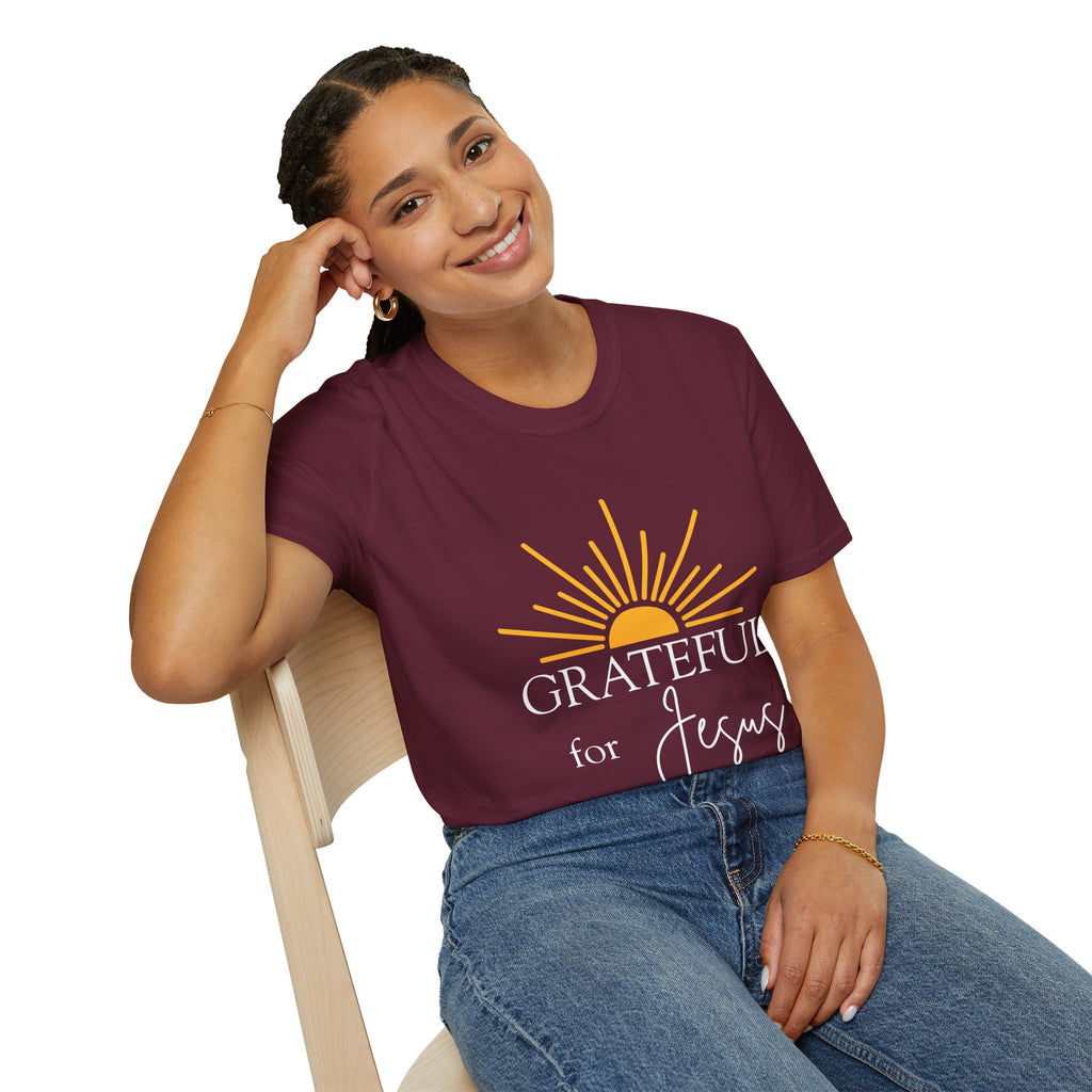 Grateful for Jesus Sunrise T-Shirt | Yellow Half Sun Graphic, Jesus Tee