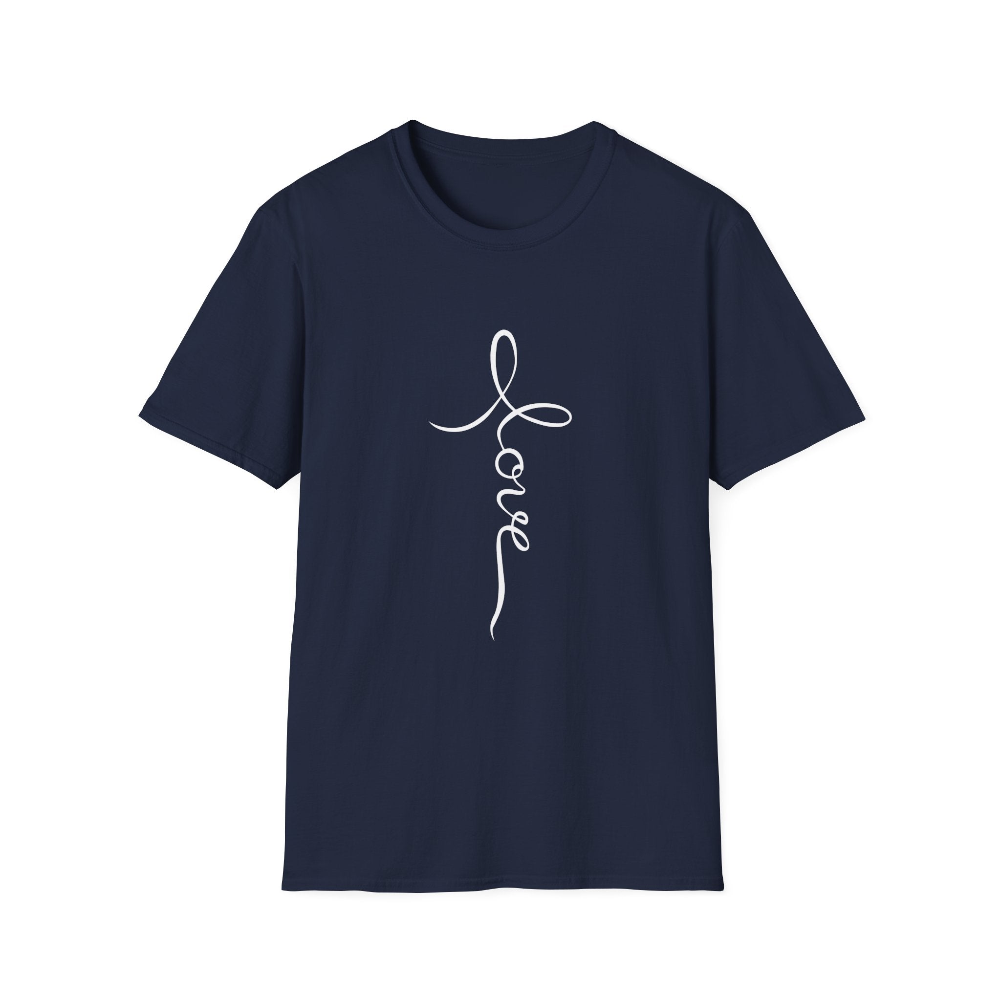 Vertical 'Love' Cross Christian T-Shirt — Faith Tee for Believers