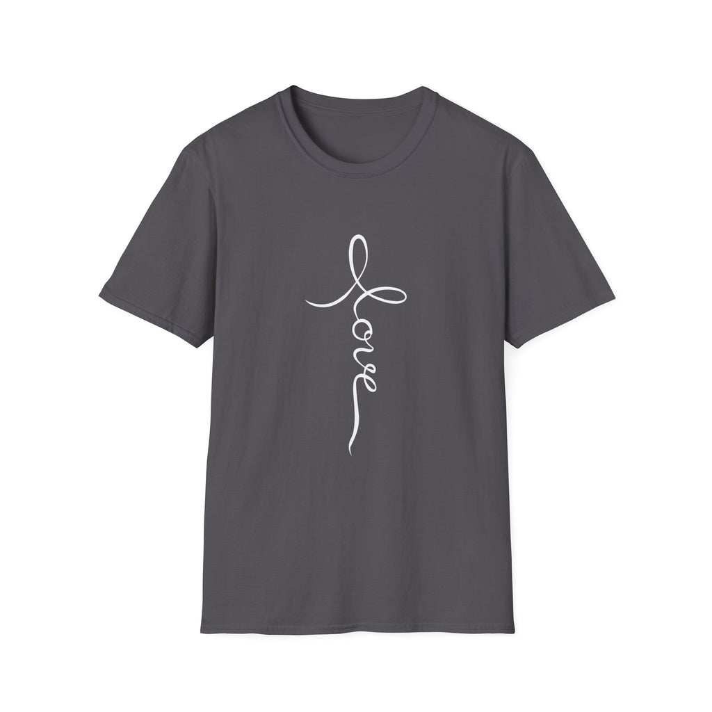 Vertical 'Love' Cross Christian T-Shirt — Faith Tee for Believers