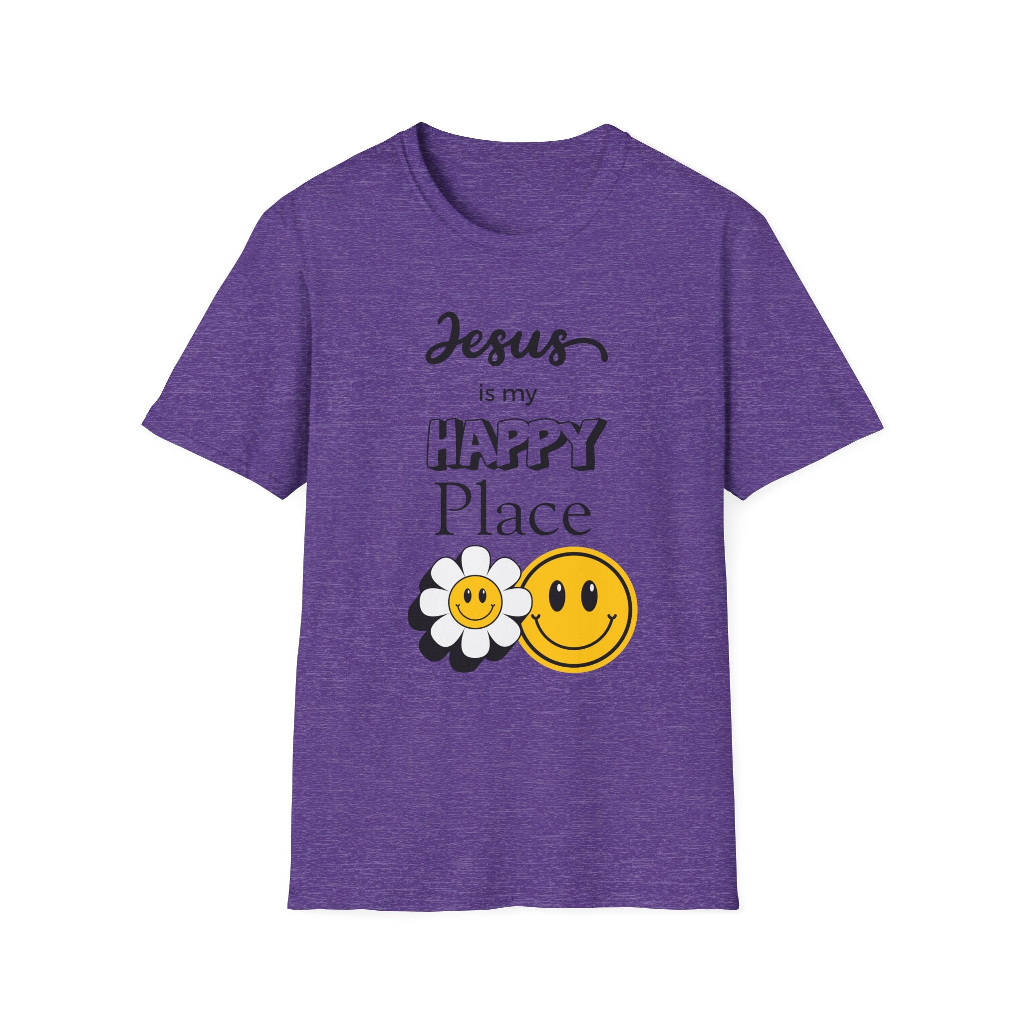 Jesus Is My Happy Place T-Shirt — Christian Faith Smiley Daisy