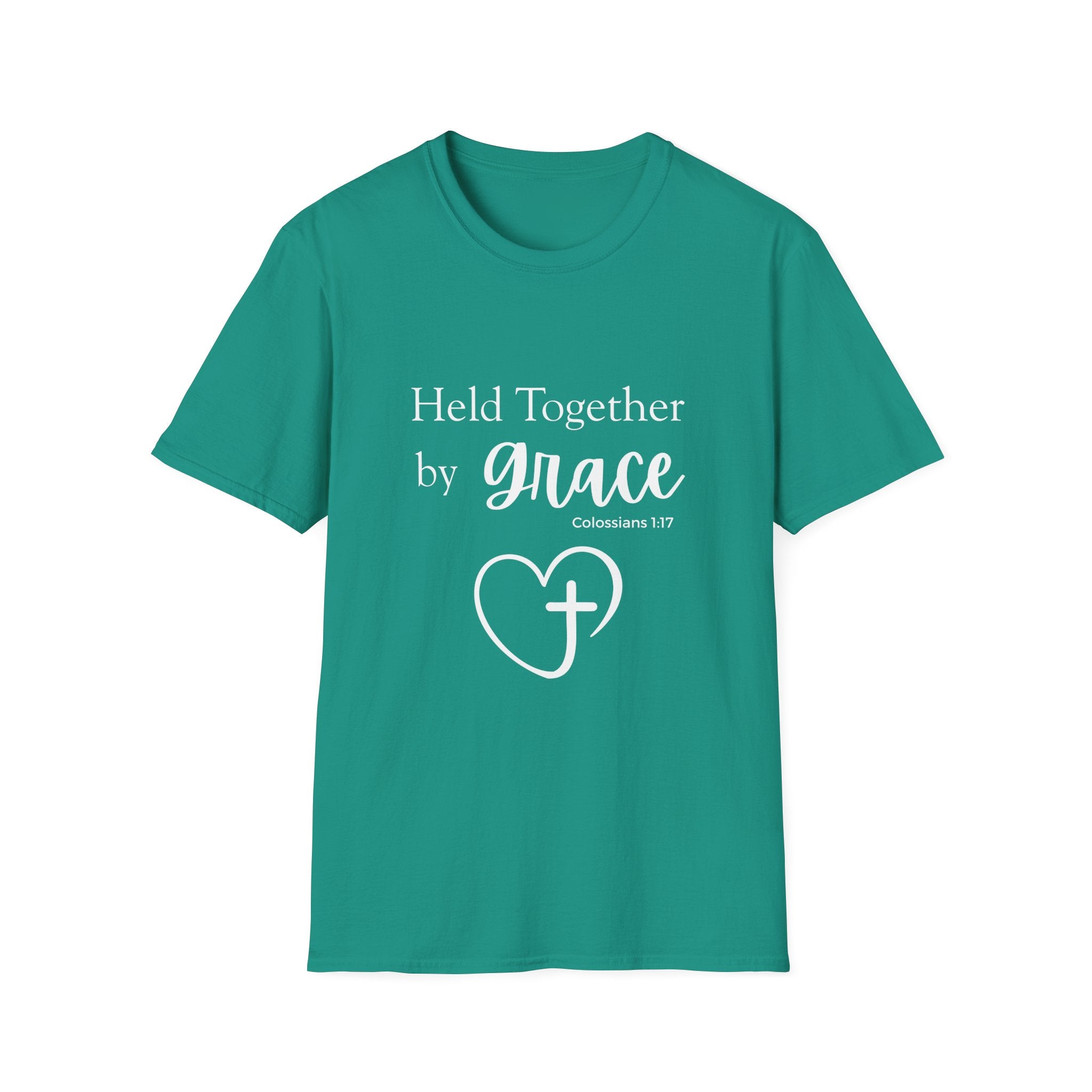 Held Together by Grace T-Shirt — Christian Heart Cross, Colossians 1:17