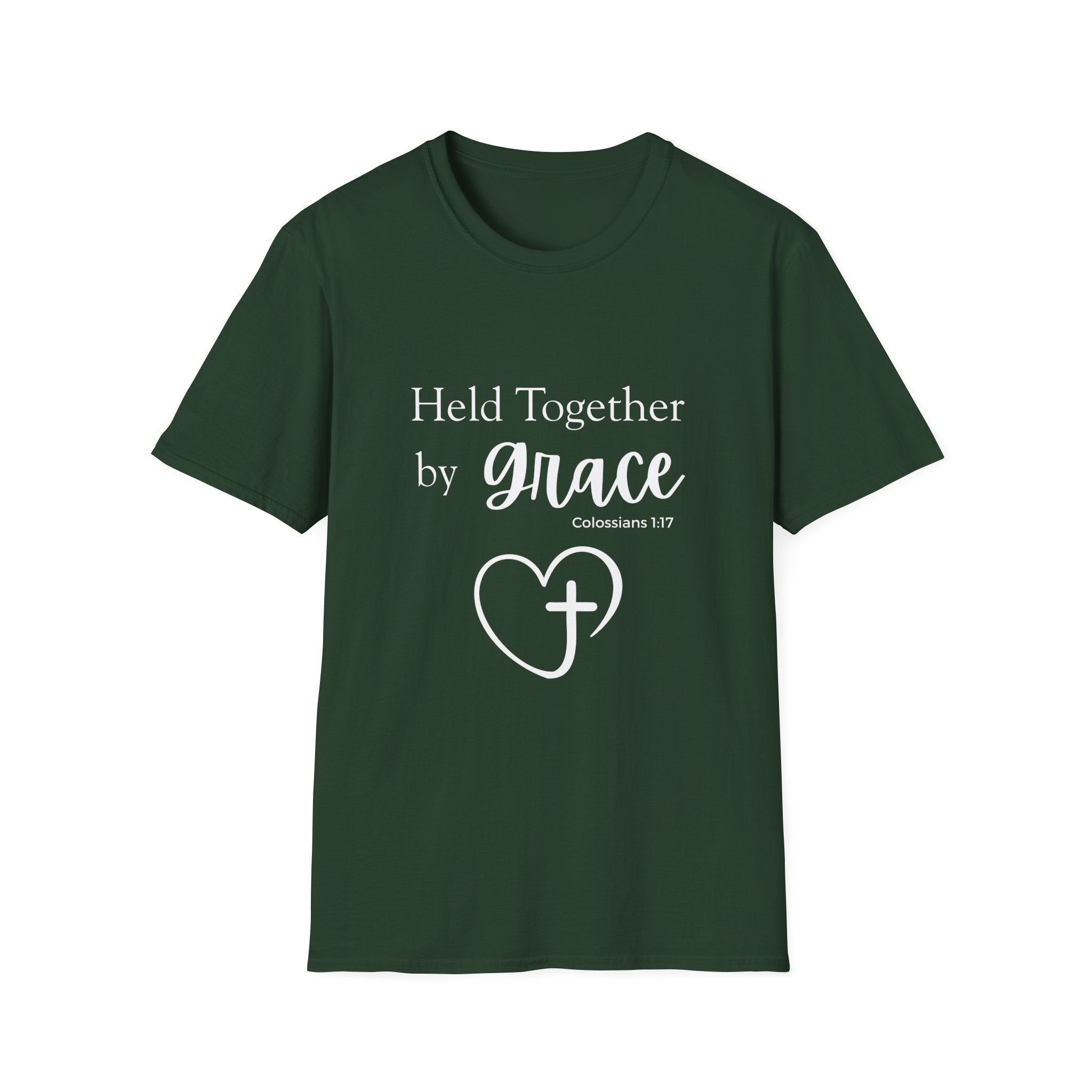 Held Together by Grace T-Shirt — Christian Heart Cross, Colossians 1:17