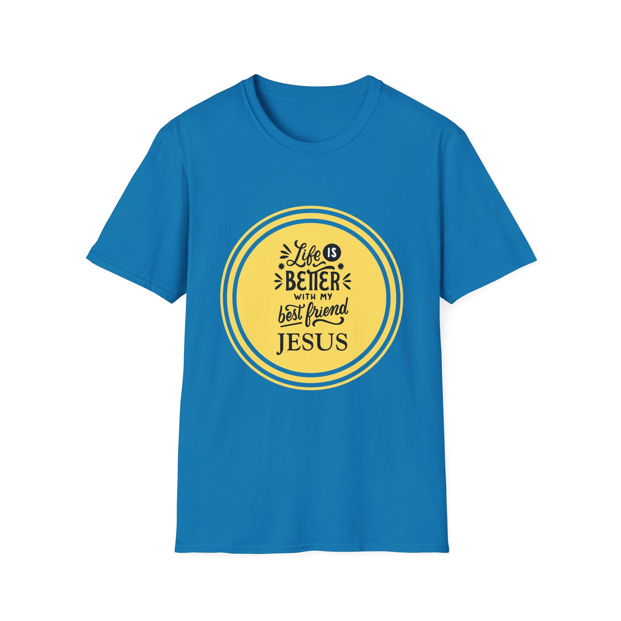 Christian T‑Shirt – “Life Is Better With My Best Friend Jesus” Yellow Circle Tee