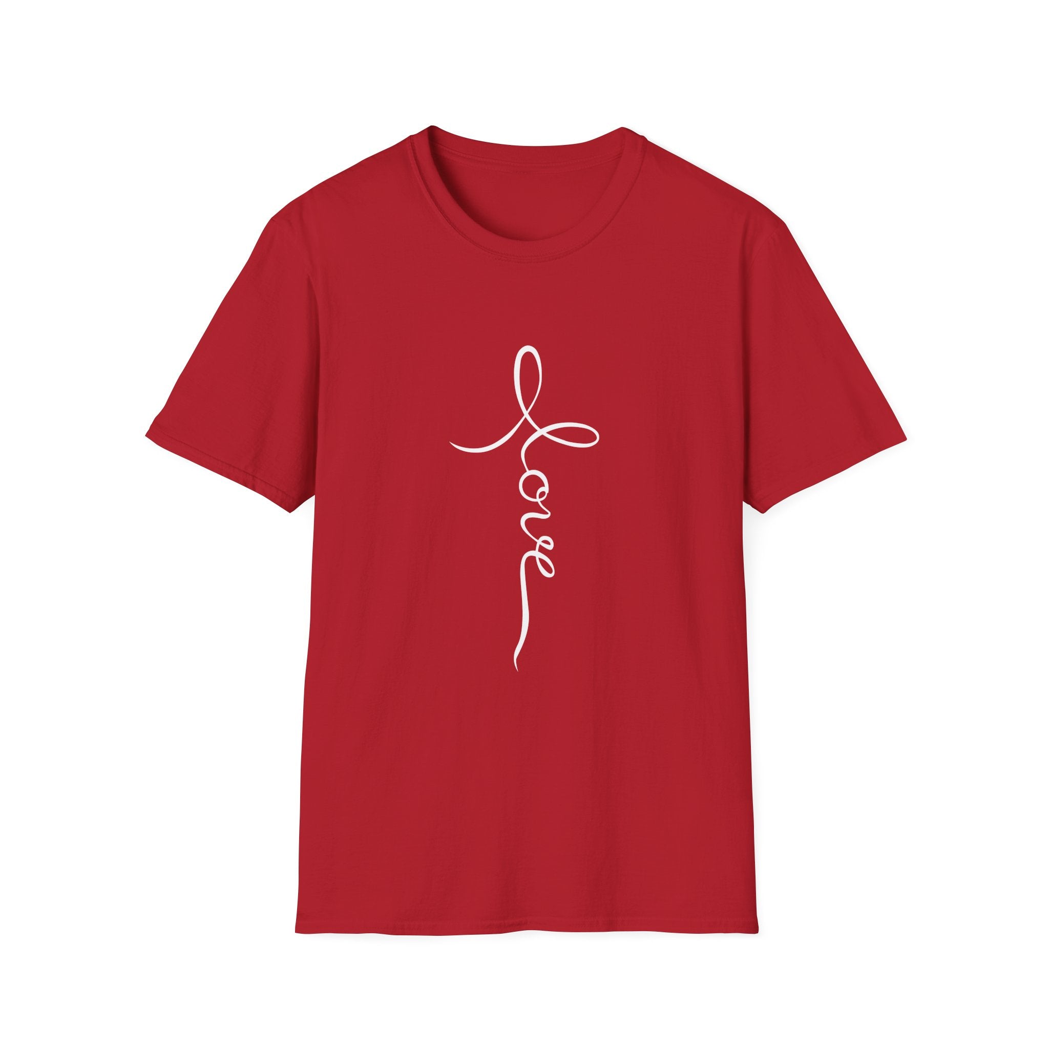 Vertical 'Love' Cross Christian T-Shirt — Faith Tee for Believers