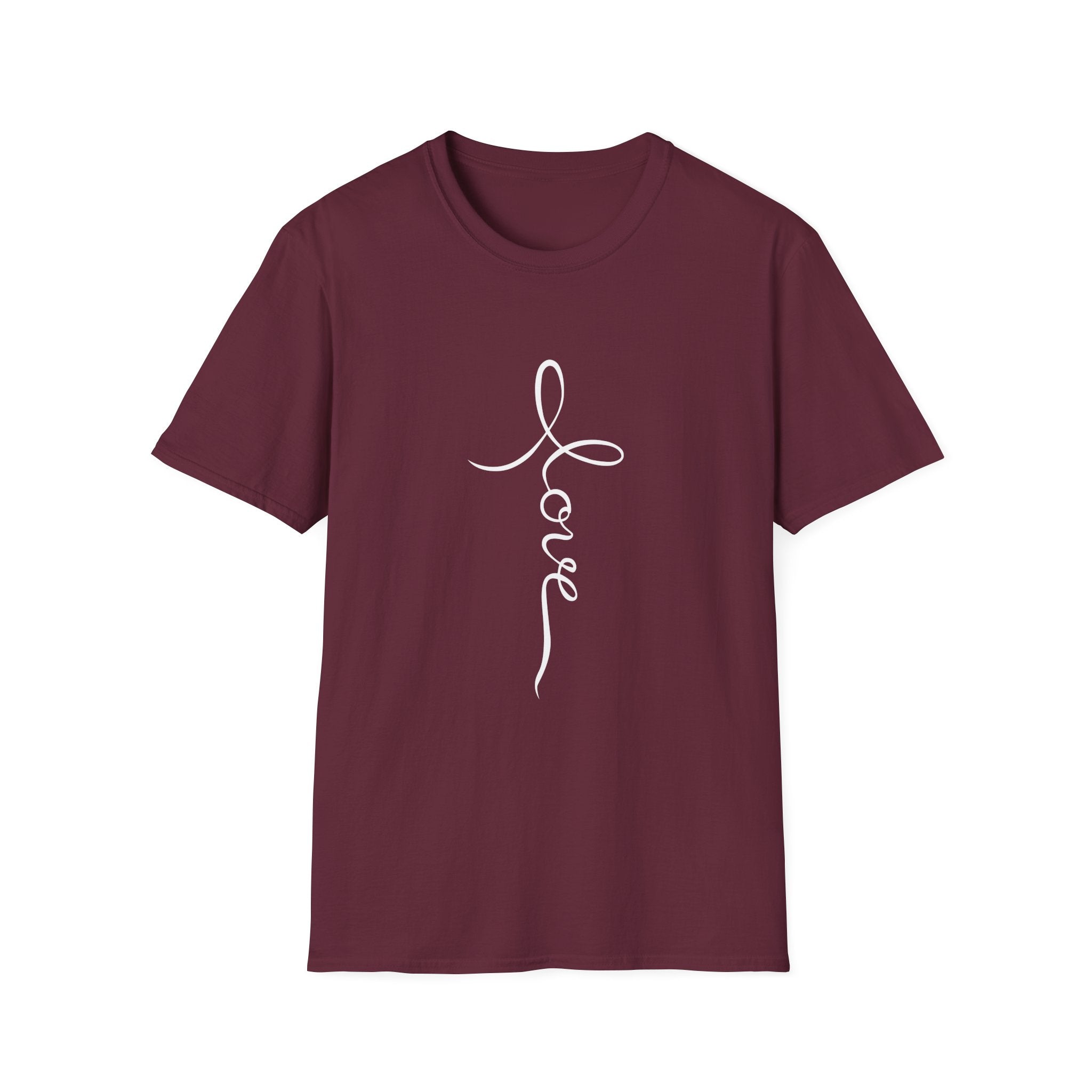 Vertical 'Love' Cross Christian T-Shirt — Faith Tee for Believers