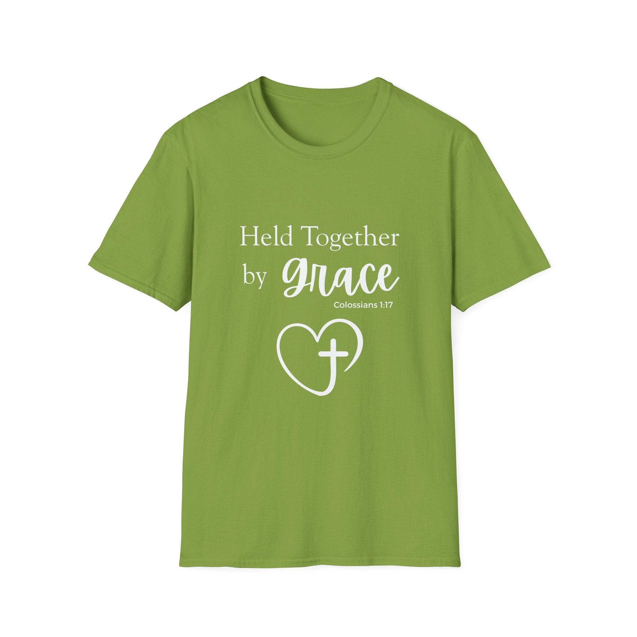Held Together by Grace T-Shirt — Christian Heart Cross, Colossians 1:17