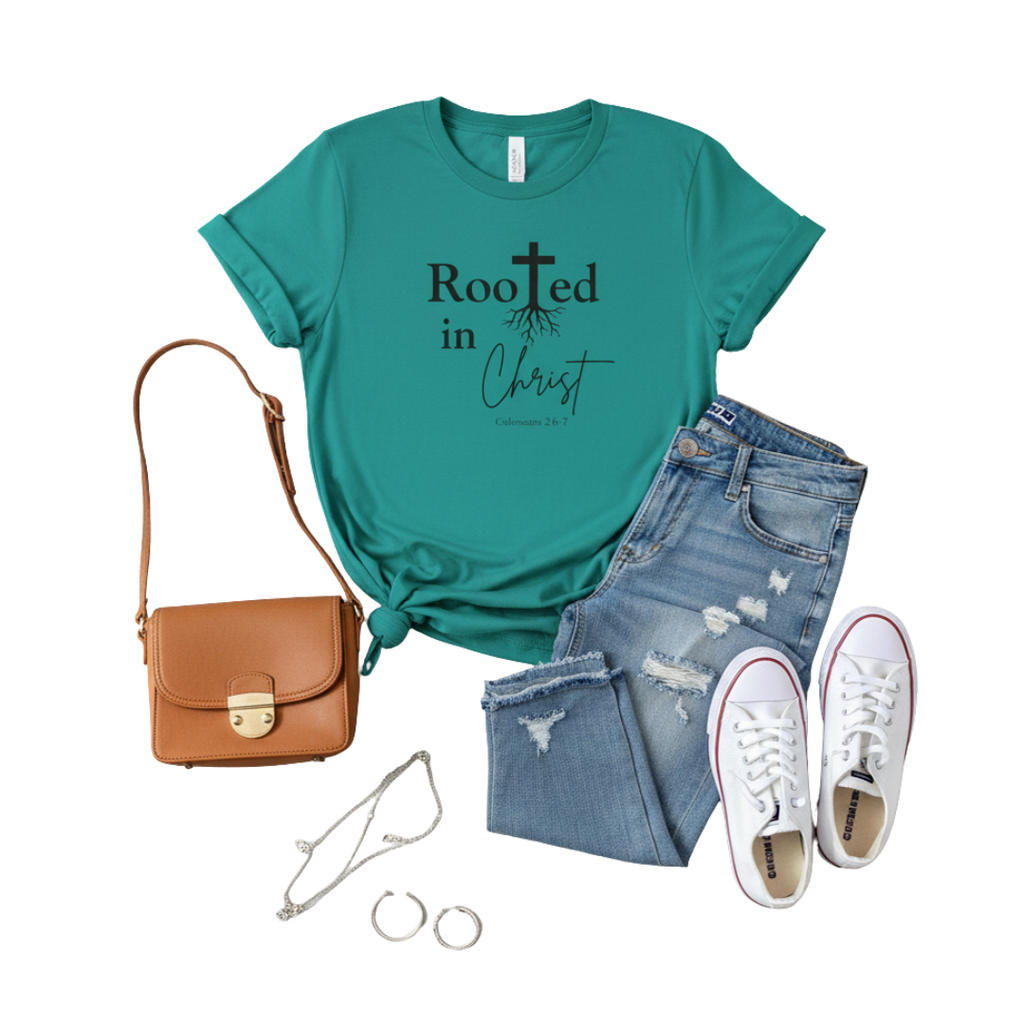 Rooted in Christ Cross & Roots T-Shirt — Christian Faith Tee