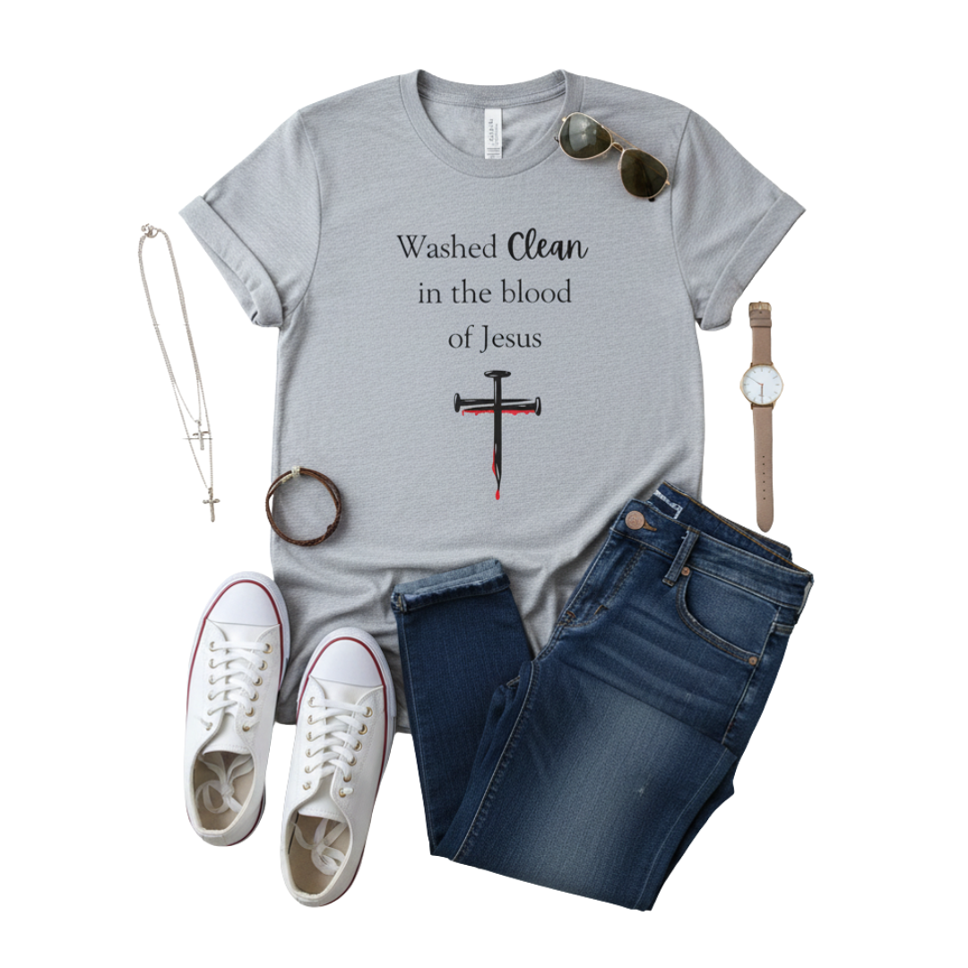 Washed Clean in the Blood of Jesus T-Shirt | Christian Cross Design