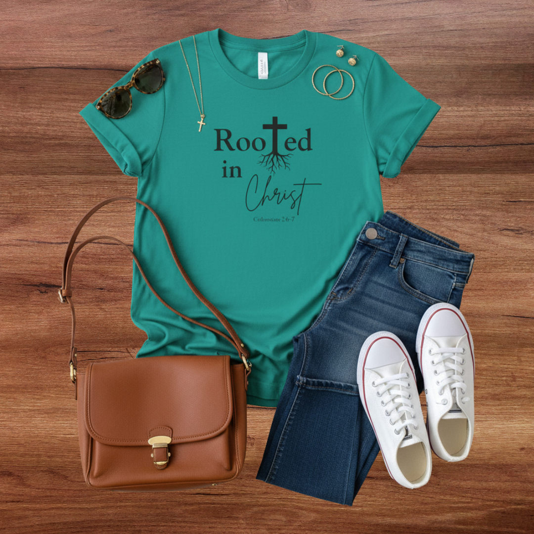 Rooted in Christ Cross & Roots T-Shirt — Christian Faith Tee