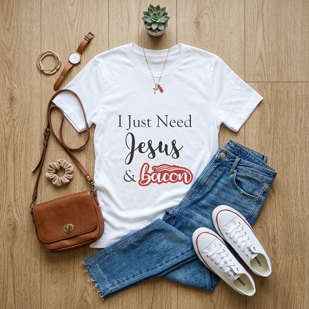 I Just Need Jesus & Bacon T-Shirt | Faith Humor Tee