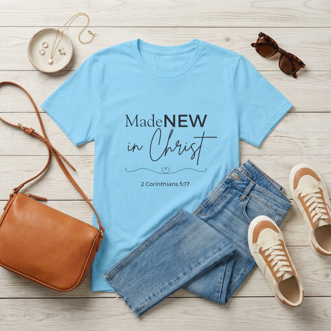 Made NEW in Christ T-Shirt — Christian Faith Bible Verse Shirt (1 Corinthians 5:17)