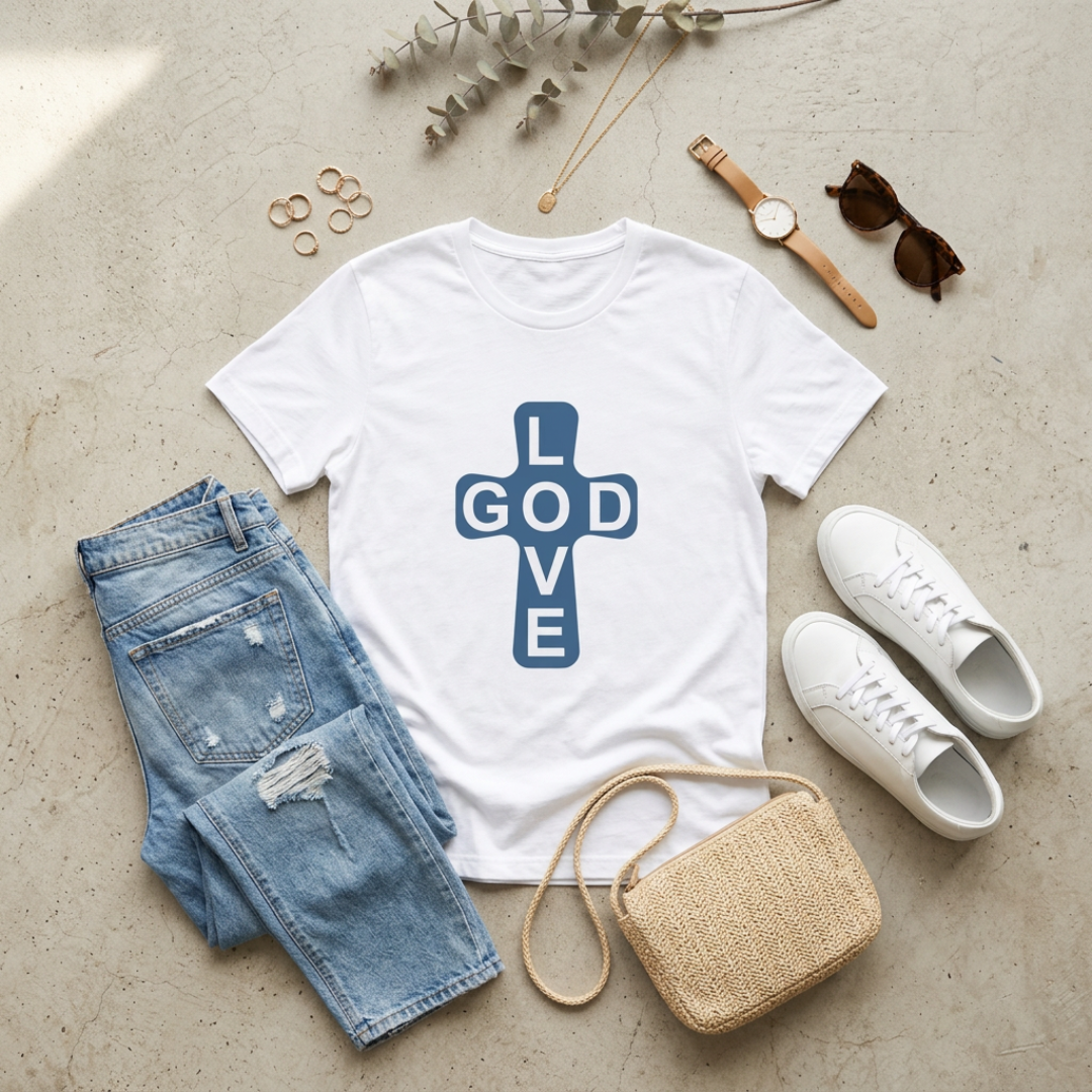 Love God Cross T-Shirt — Christian Faith Tee