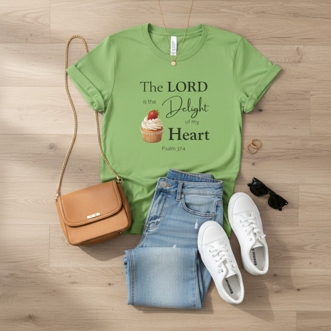 Faith Tee — “The LORD is the Delight of my Heart” Christian Graphic T-Shirt
