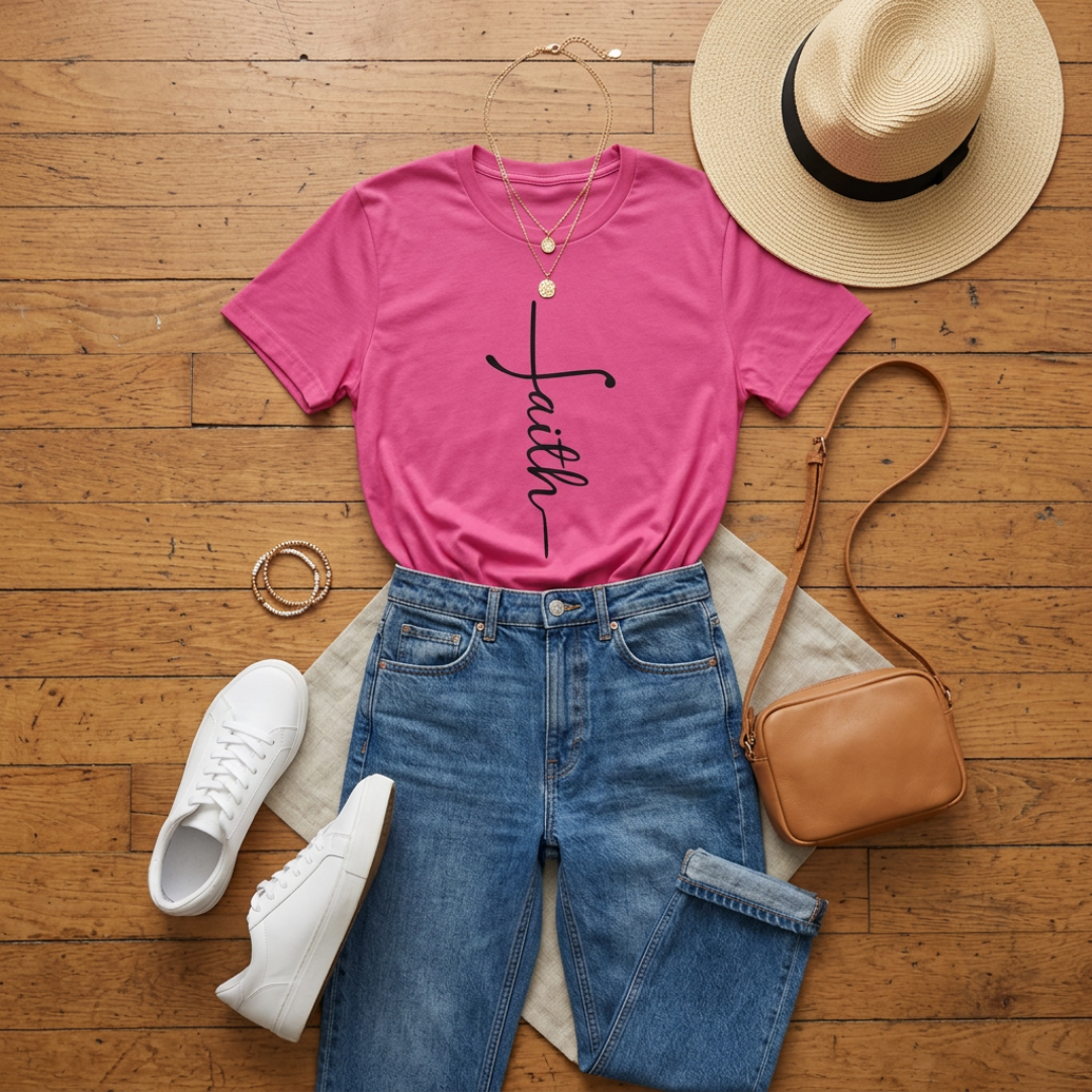 Faith Script T-Shirt — Vertical Handwritten Faith Tee