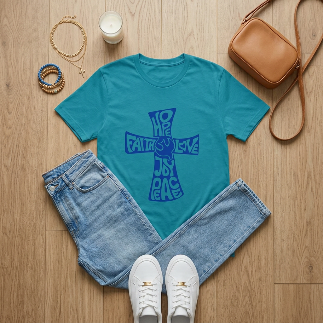 Faith Love Hope Cross T-Shirt — Christian Inspirational Graphic Tee