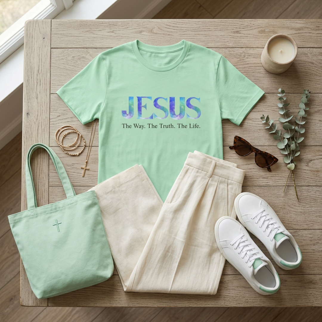 Jesus Watercolor Tee — "The Way. The Truth. The Life." Christian T-Shirt