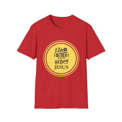Christian T‑Shirt – “Life Is Better With My Best Friend Jesus” Yellow Circle Tee