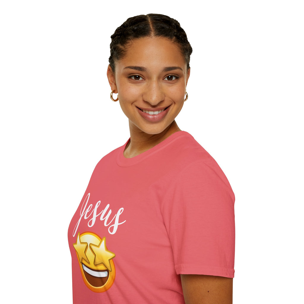 Jesus Emoji Star-Eyes T-Shirt — Casual Christian Faith Tee
