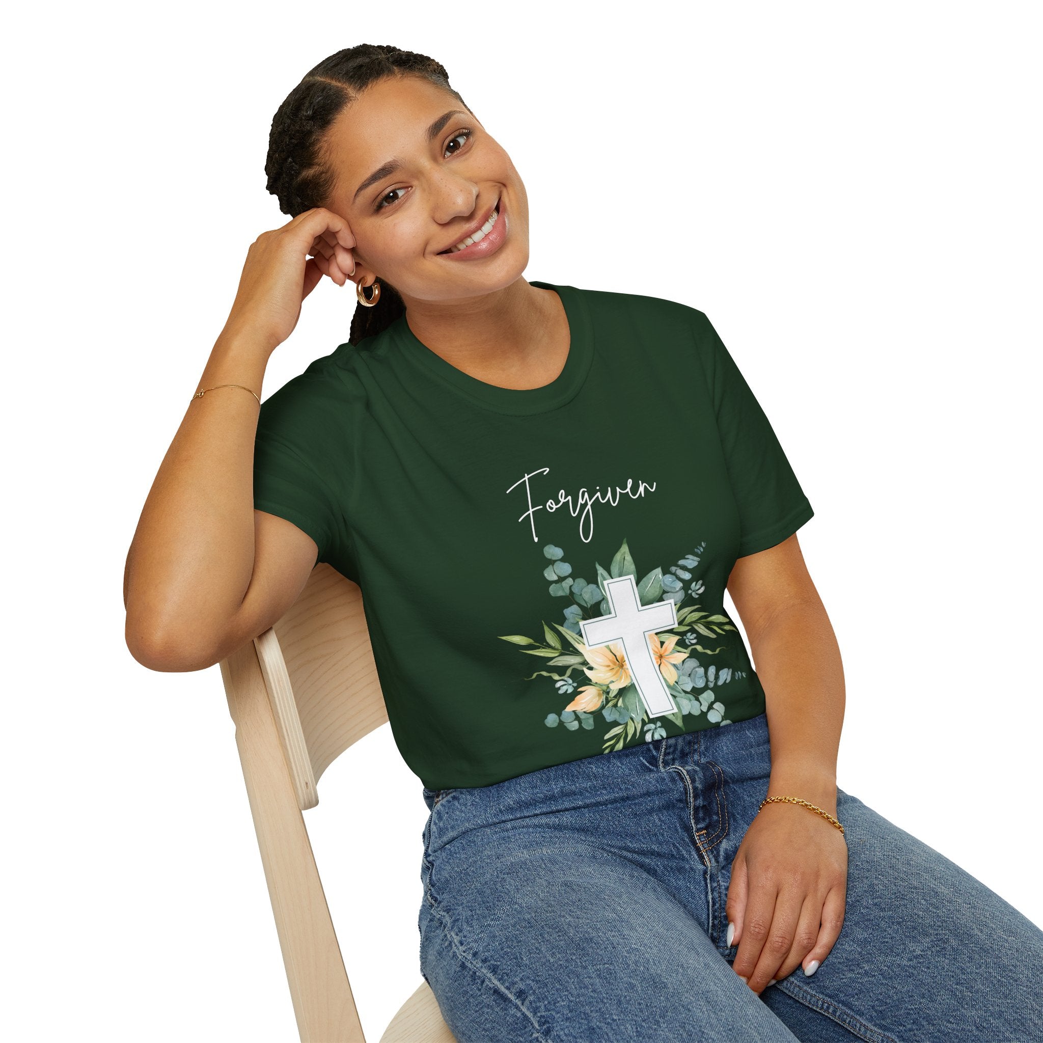 Forgiven Floral Cross T-Shirt | Watercolor Flower Christian Faith Tee