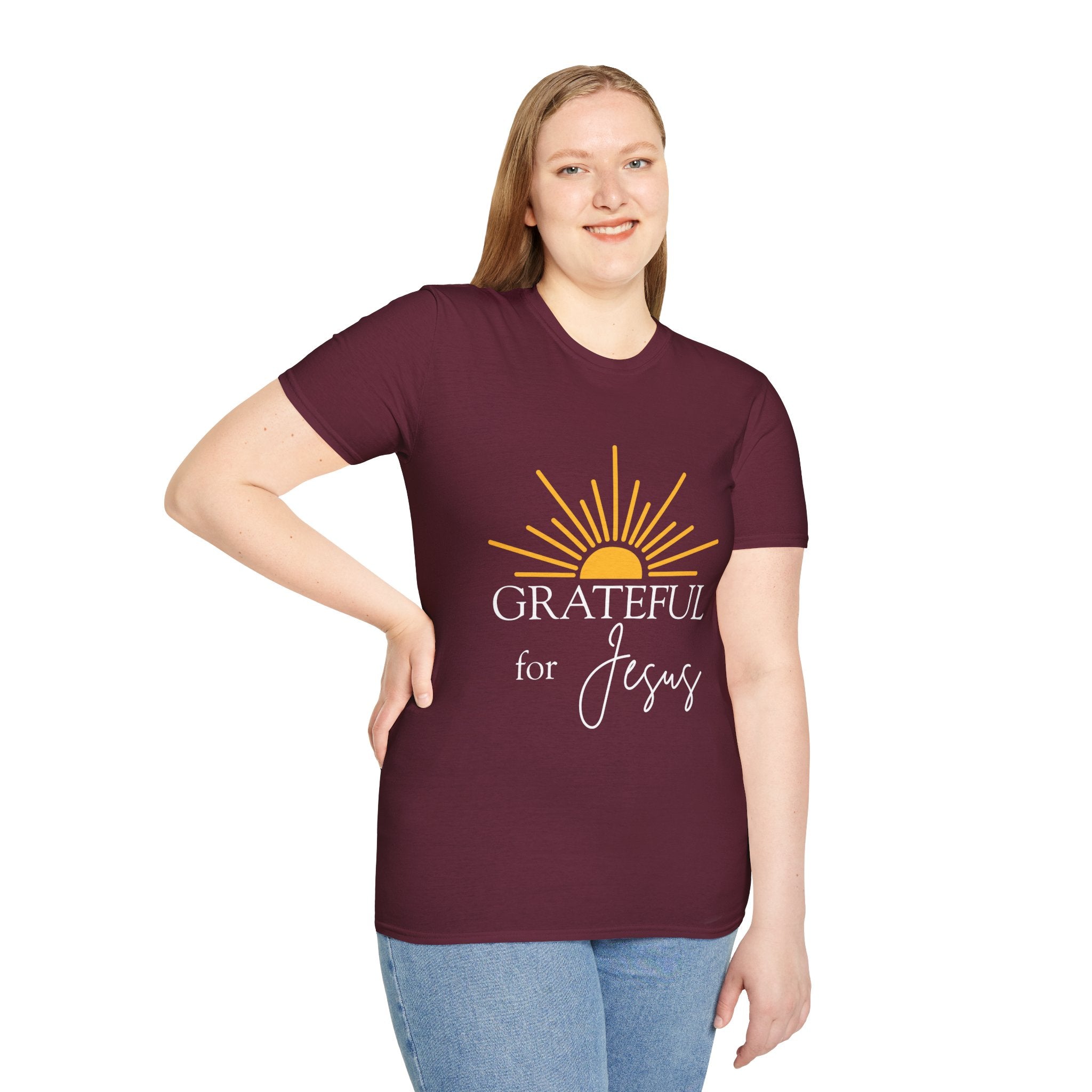 Grateful for Jesus Sunrise T-Shirt | Yellow Half Sun Graphic, Jesus Tee