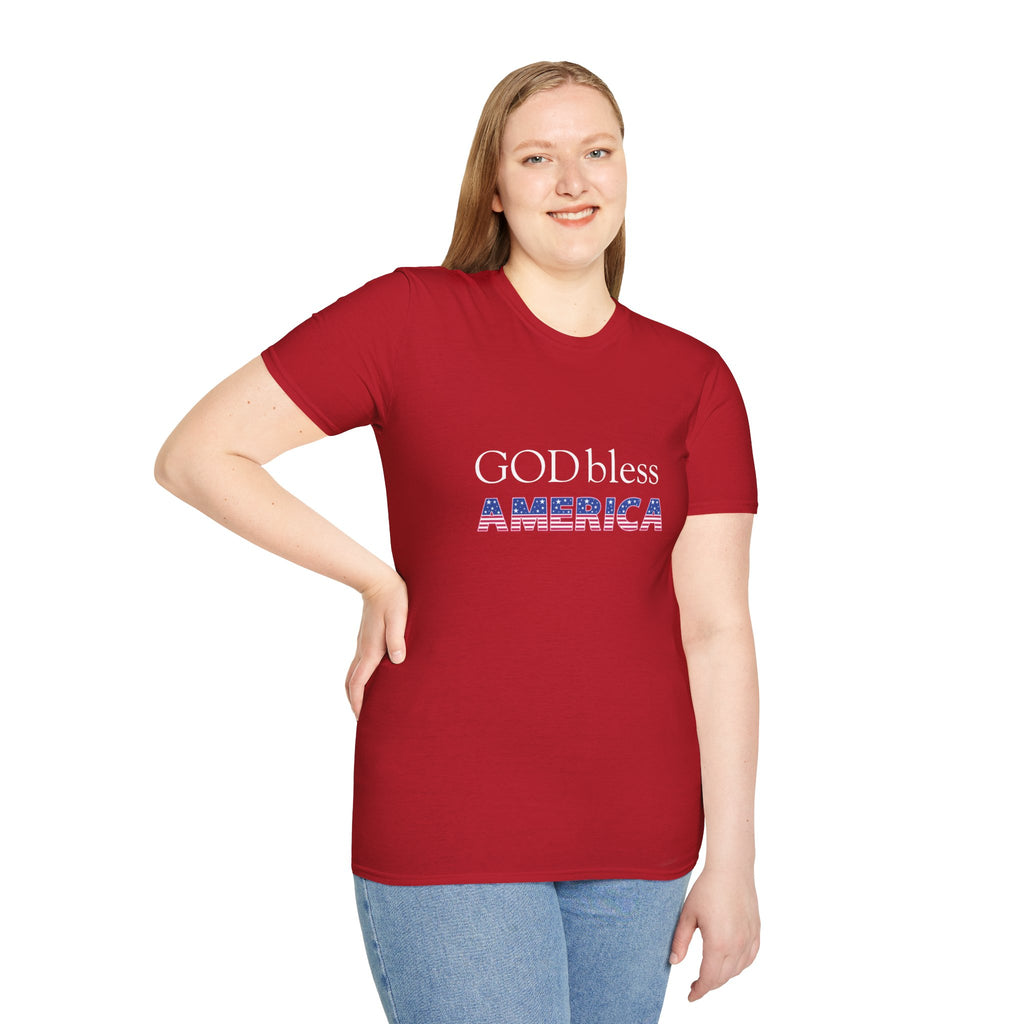God Bless America T-Shirt — Patriotic American Flag Text Tee