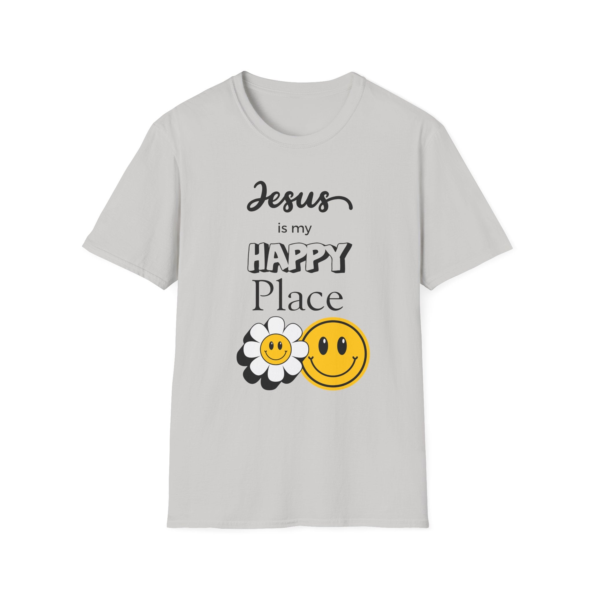 Jesus Is My Happy Place T-Shirt — Christian Faith Smiley Daisy