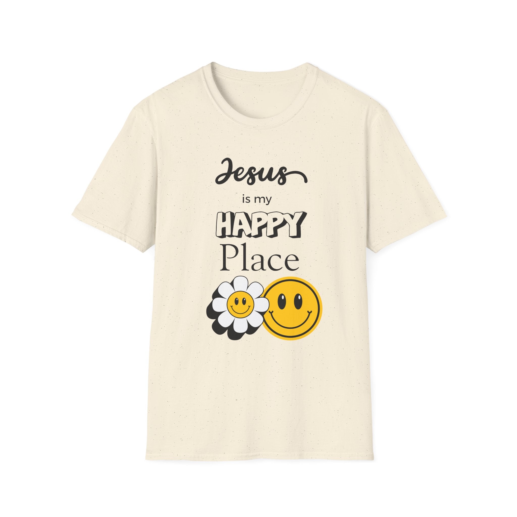 Jesus Is My Happy Place T-Shirt — Christian Faith Smiley Daisy