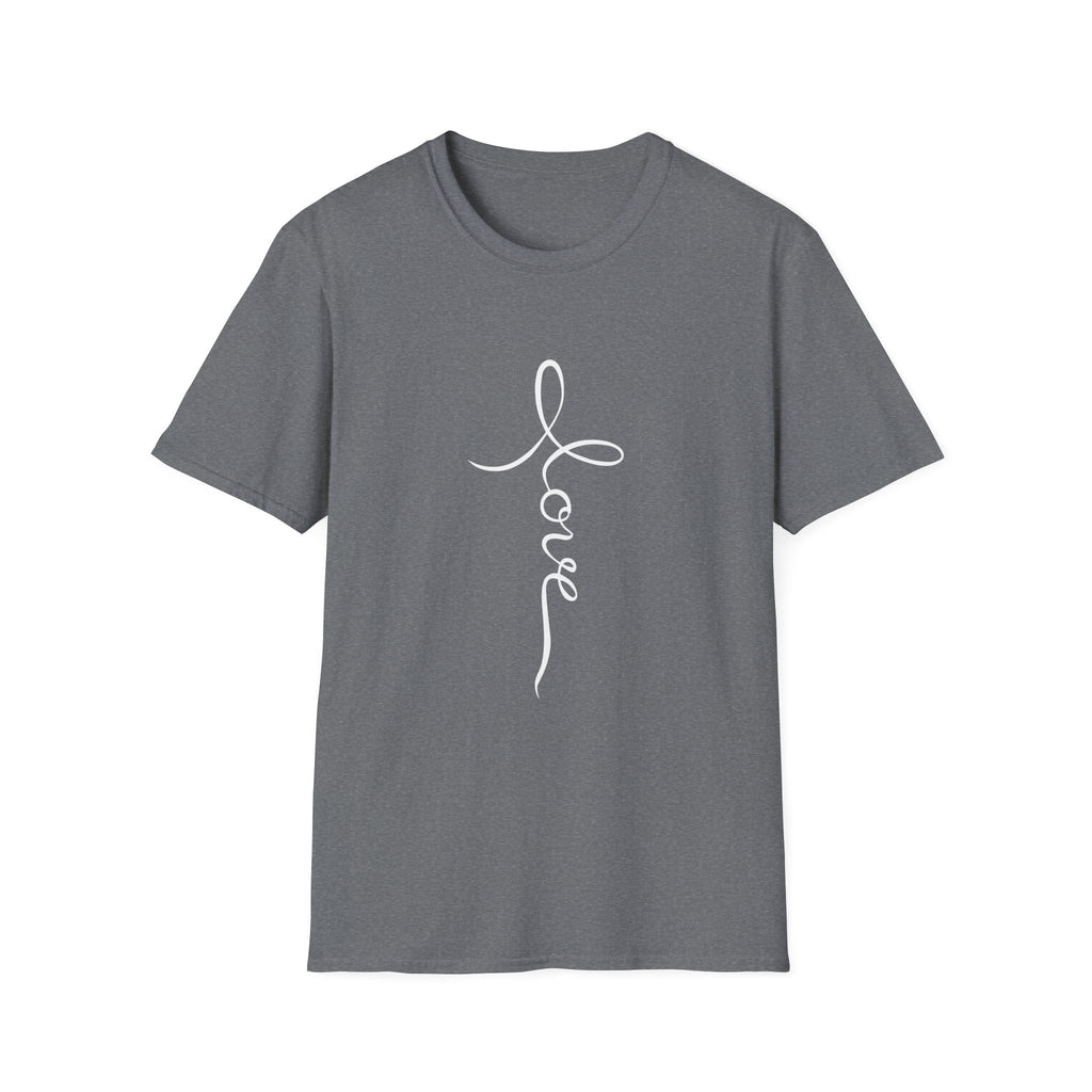 Vertical 'Love' Cross Christian T-Shirt — Faith Tee for Believers