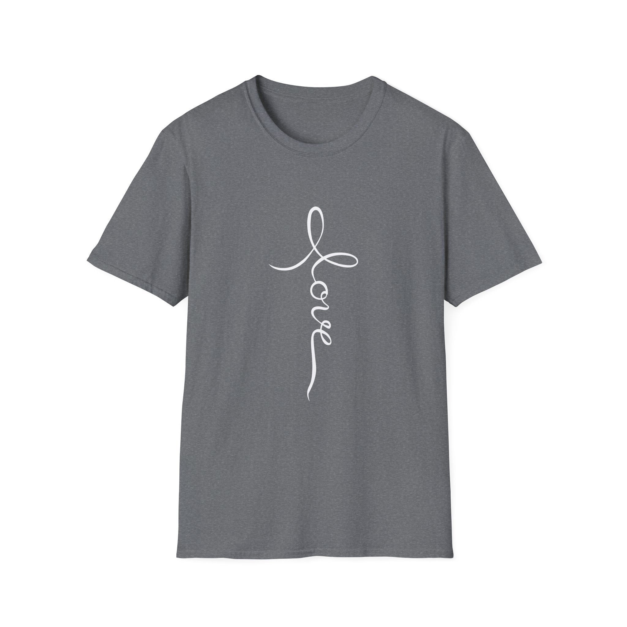 Vertical 'Love' Cross Christian T-Shirt — Faith Tee for Believers