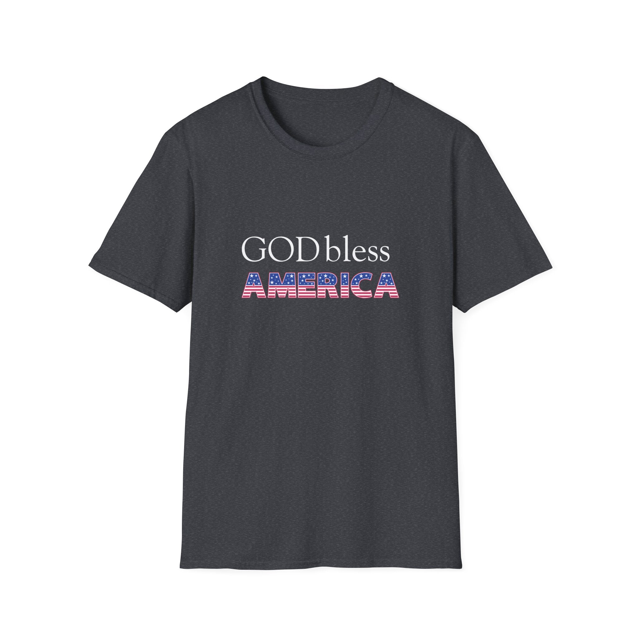 God Bless America T-Shirt — Patriotic American Flag Text Tee